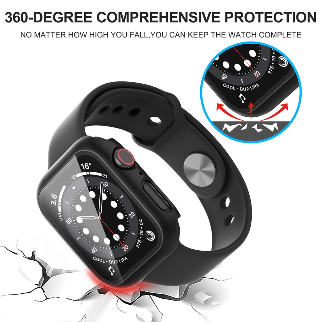 Diruite 2-Pack for Apple Watch Series 3/2/1 38mm Case, Ultra-Thin All-Around Tempered Glass Screen Protector Protection Cover for iWatch 38mm - Black