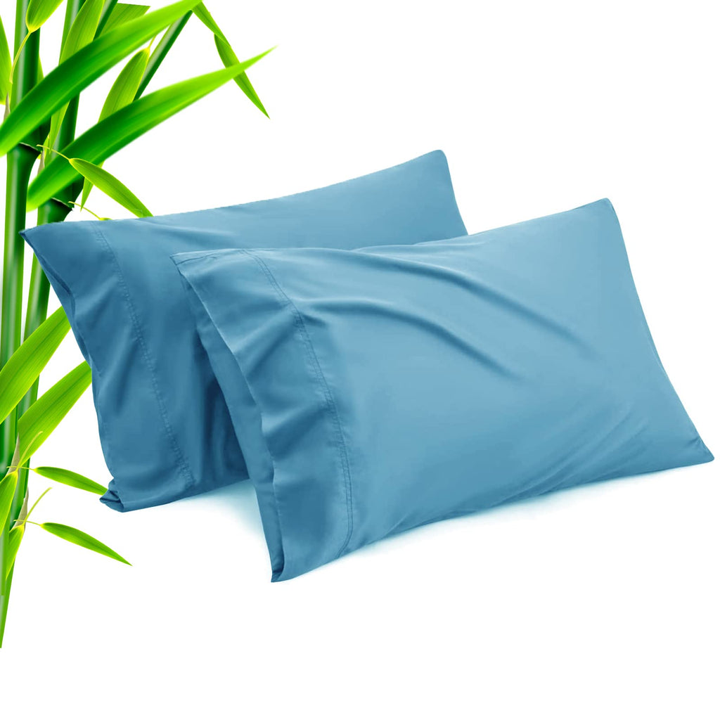 Pillow Cases Standard Size 2 Pack, Bamboo Rayon Cooling Pillowcases with Envelope Closure, Cool Breathable Pillow Case for Hot Sleepers & Night Sweats, 20x26 inches, Aqua Blue