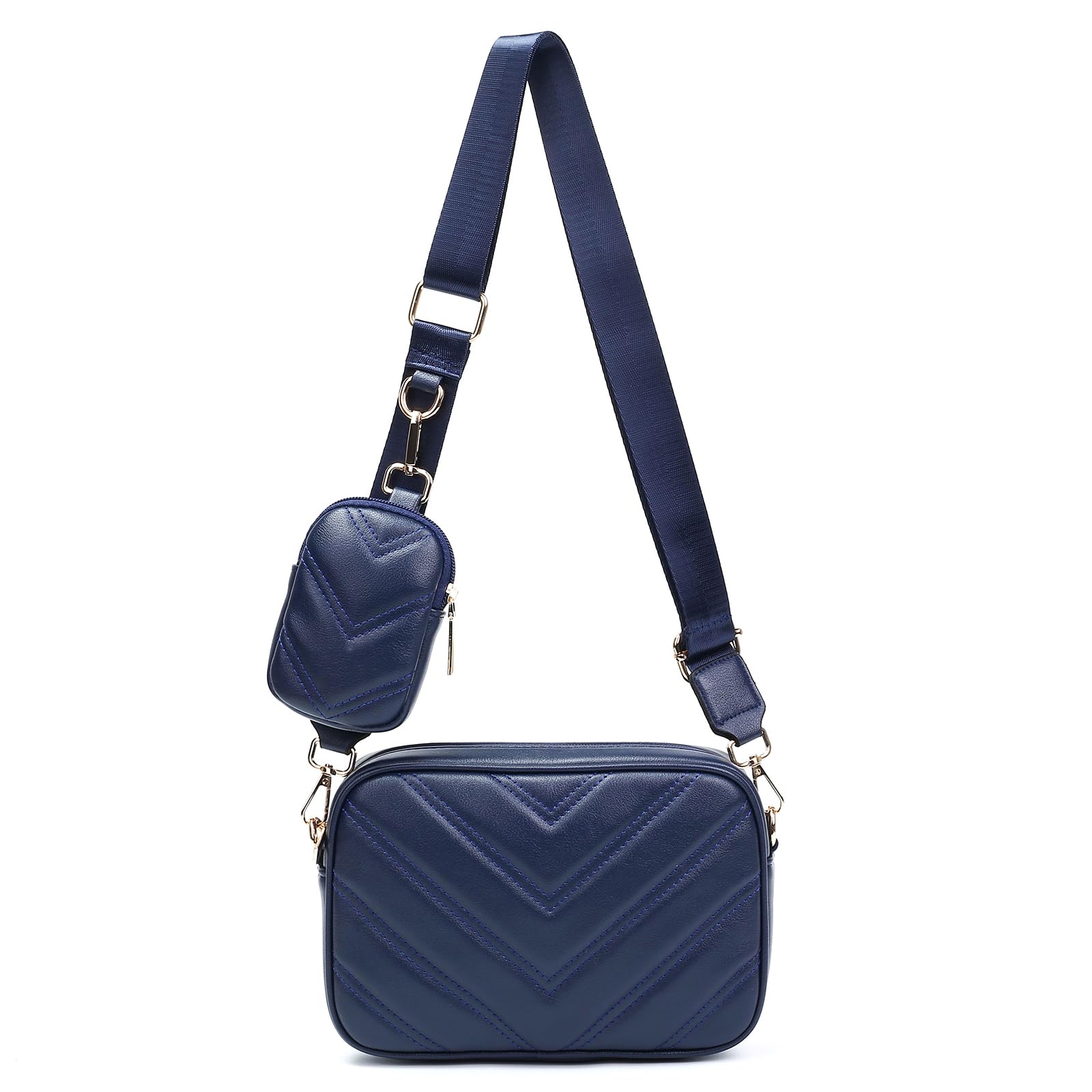 Herald Chevron Quilted Small Crossbody Bag with Coin Purse Pouch, Women Square Camera Side Shoulder 2 Size Handbags | Chevron