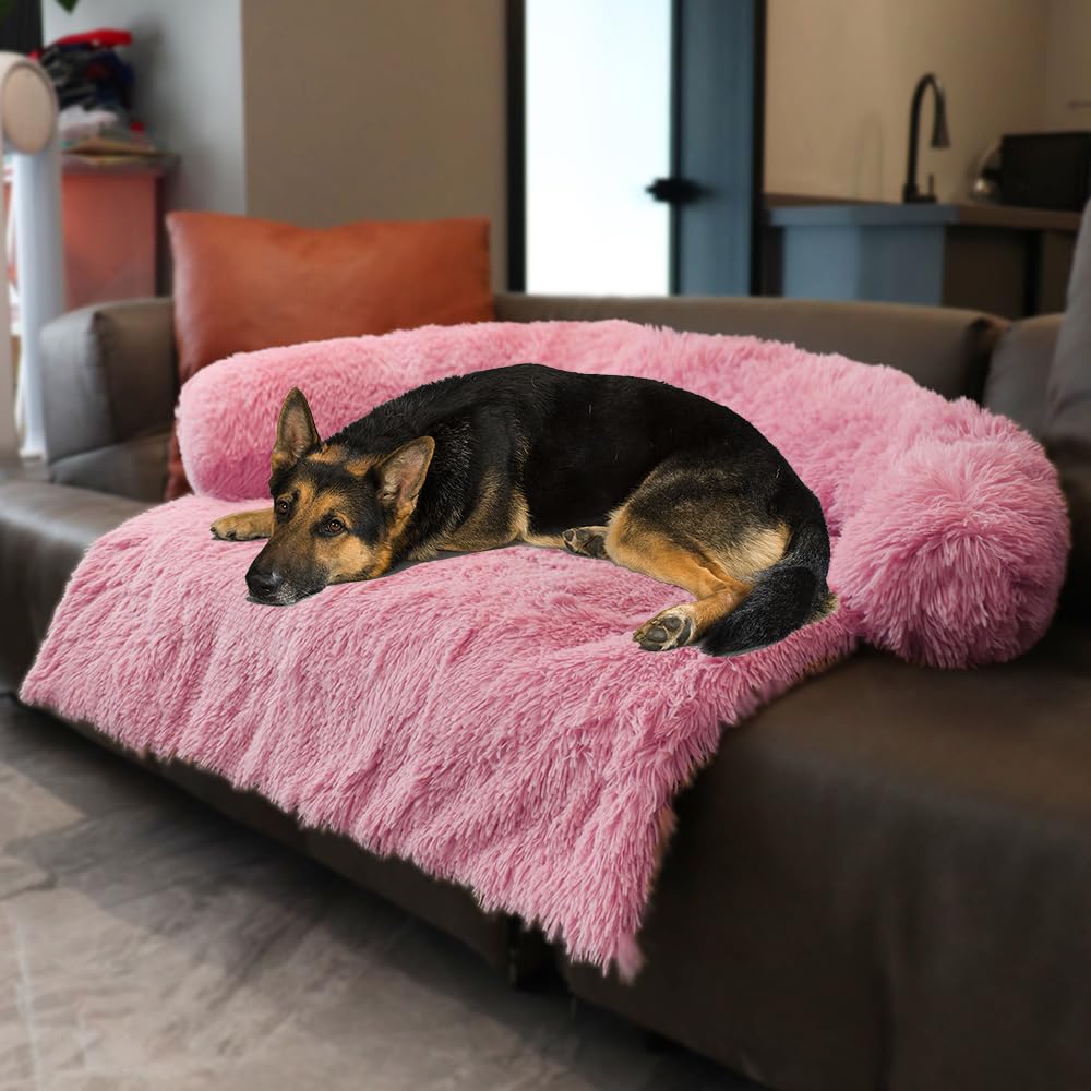 Luxurious Calming Dogs/Cats Bed Mats, Dog Pad Washable Removable Couch Cover, Plush Long Fur Mat for Pets, Waterproof Lining, Perfect for Small, Medium and Large Dogs and Cats (Beige, 31"x23")