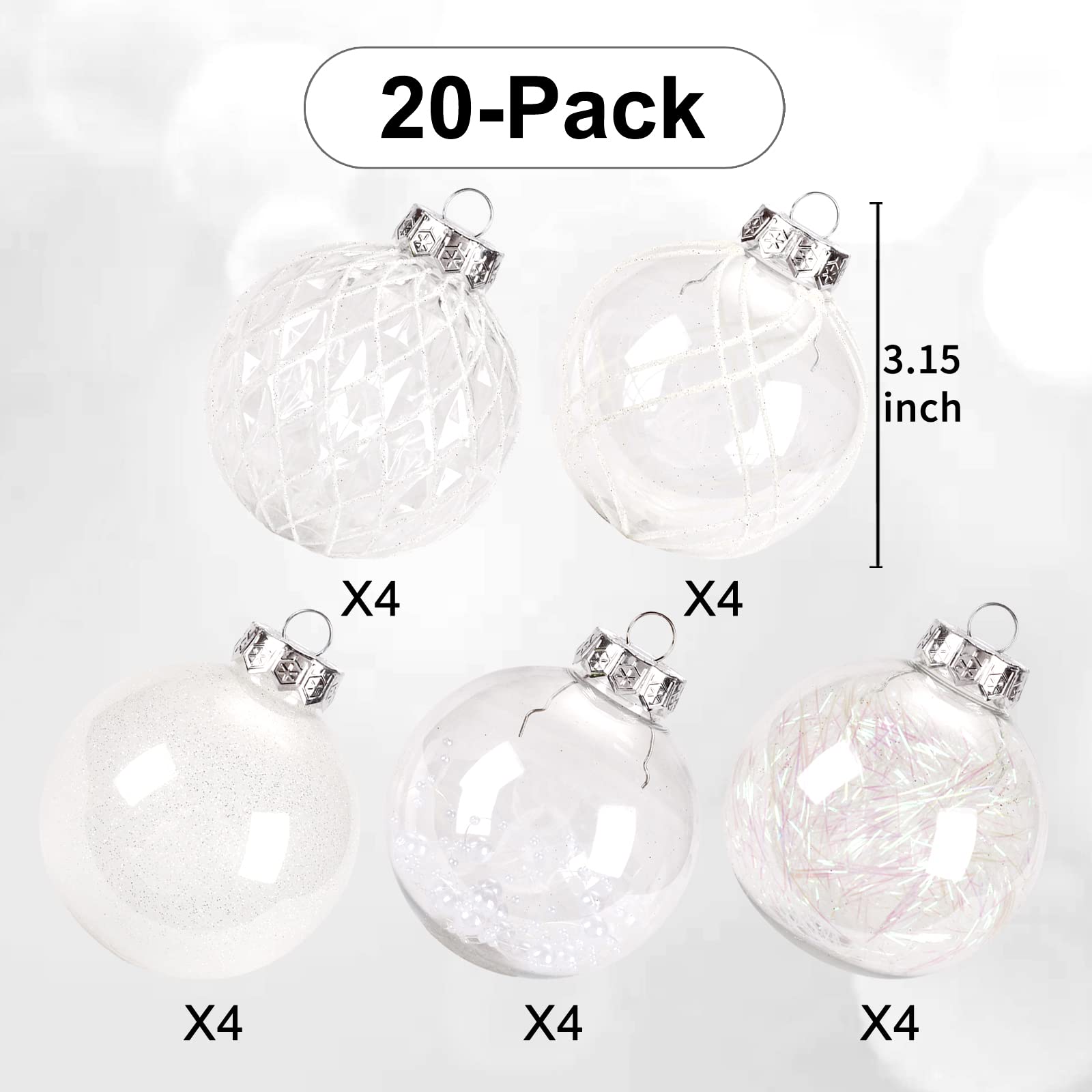 Clear Plastic Christmas Ball Ornaments, 30ct 2.36 Inch Champagne Balls for Tree Decoration - Shatterproof for Holiday Wedding Party Gifts