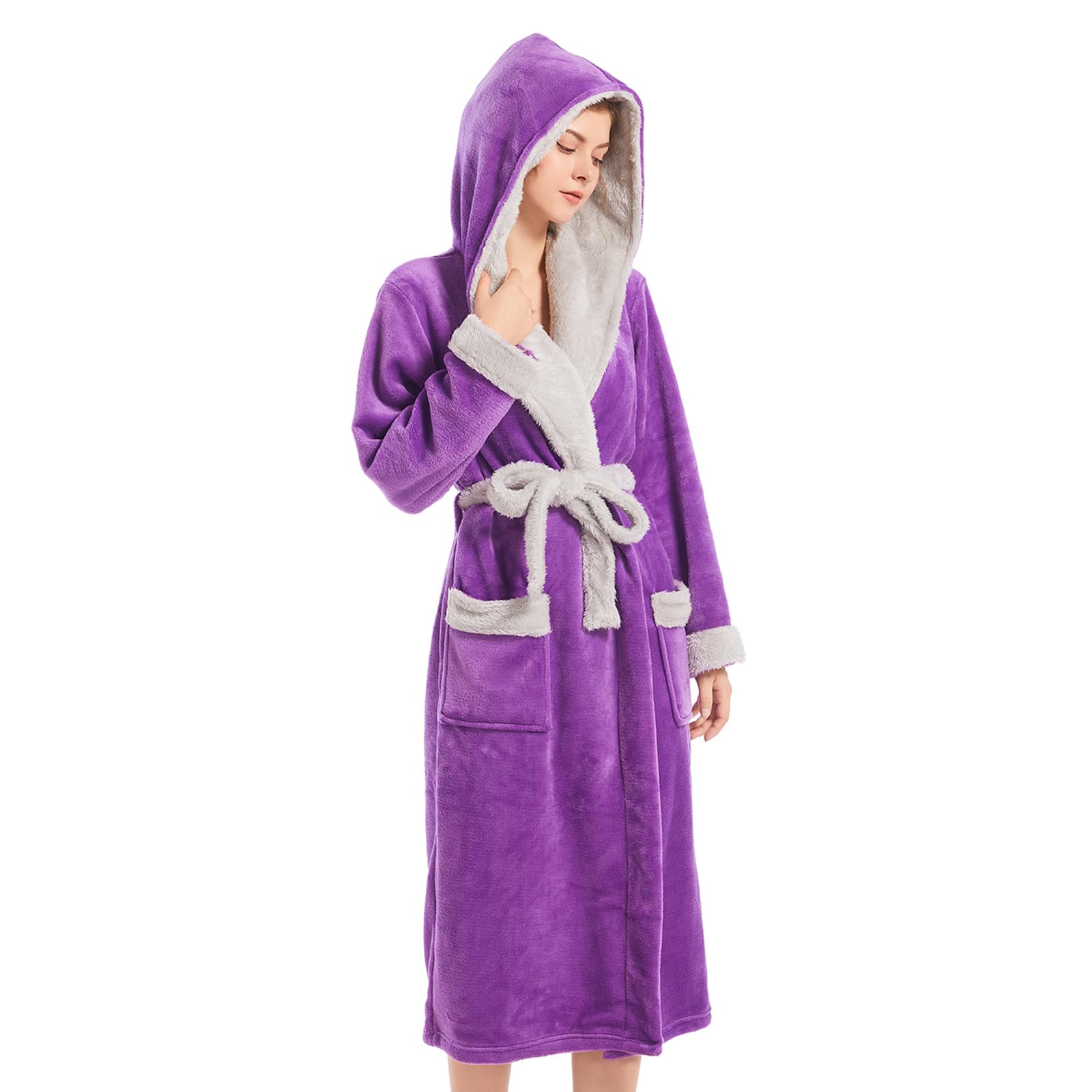 Inner Wish Women Hooded Plush Robe, Fleece Highly Absorbent Cozy Warm Bathrobe