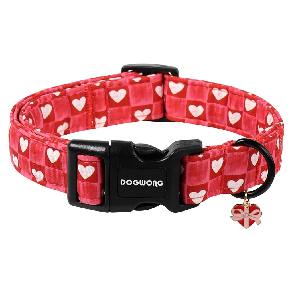DOGWONG Cotton Dog Collar, Blue Plaid Heavy-Duty Dog Collar Durable Soft Boy Dog Collar Cute Wedding Puppy Necklace for Small Medium Large Dog