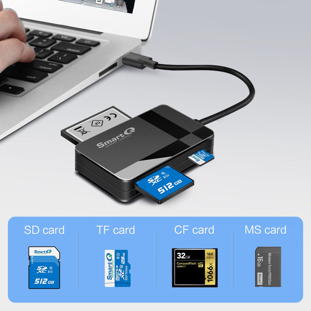SmartQ C368 USB 3.0 Card Reader - Plug & Play, Compatible with Apple & Windows, Supports SD, Micro SD, MS, CF Cards