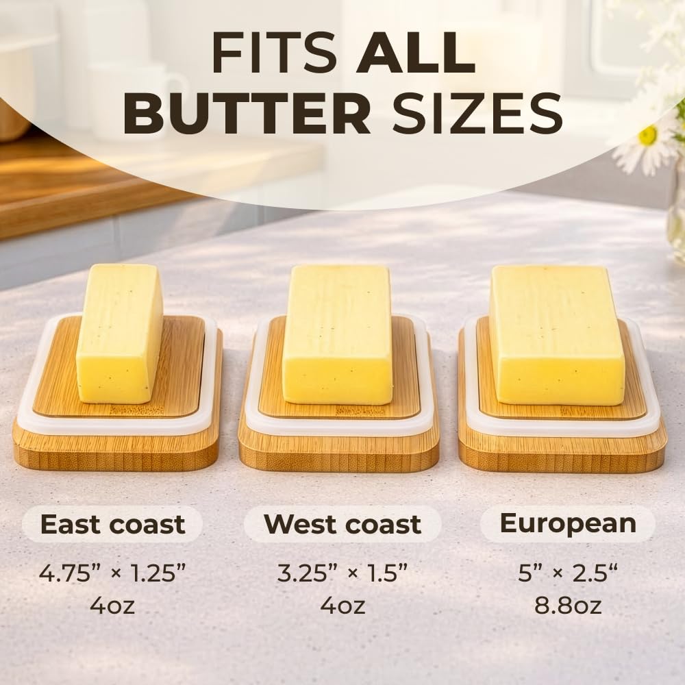 White Butter Dish with Lid for Countertop & Refrigerator - Unbreakable Metal Butter Keeper, Large Butter Container for Fridge, Butter Holder, Butter Tray, Butter Storage for Counter, Mantequillera