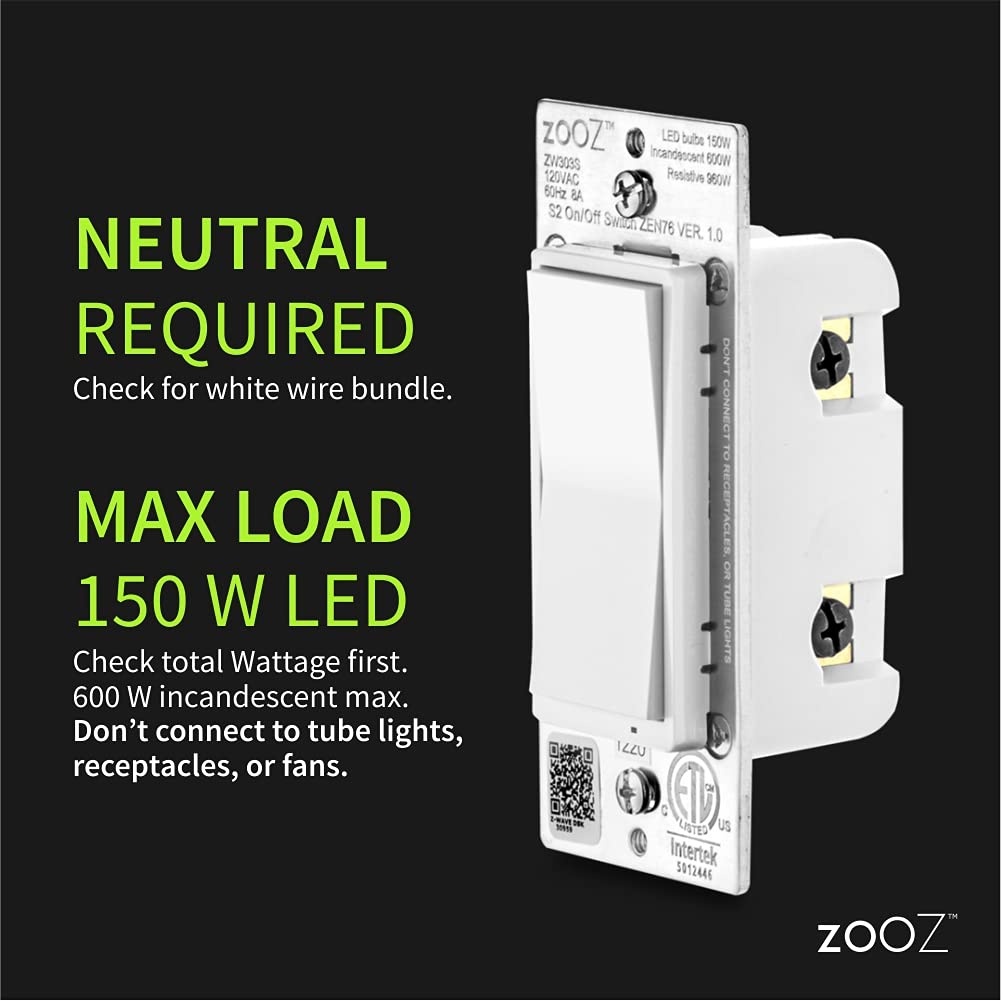 Zooz 800 Series Z-Wave Long Range Toggle Dimmer ZEN74, White | Direct 3-Way (No Add-On Switch Needed) | Z-Wave Hub Required