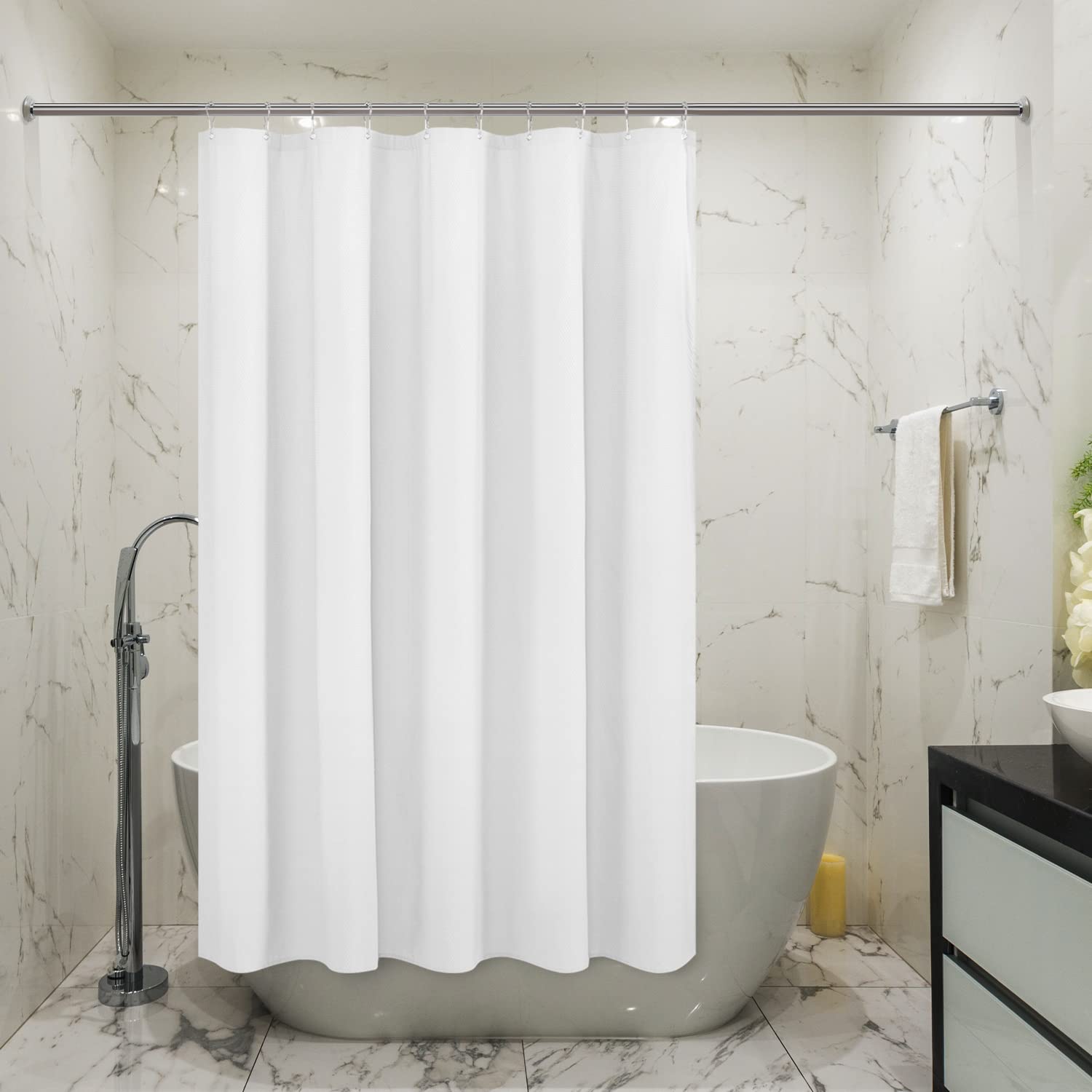 Mrs Awesome Embossed Microfiber Shower Curtain Liner 70 x 72 inches, Soft Fabric Shower Curtain Washable and Water Repellent,70x72, Cream