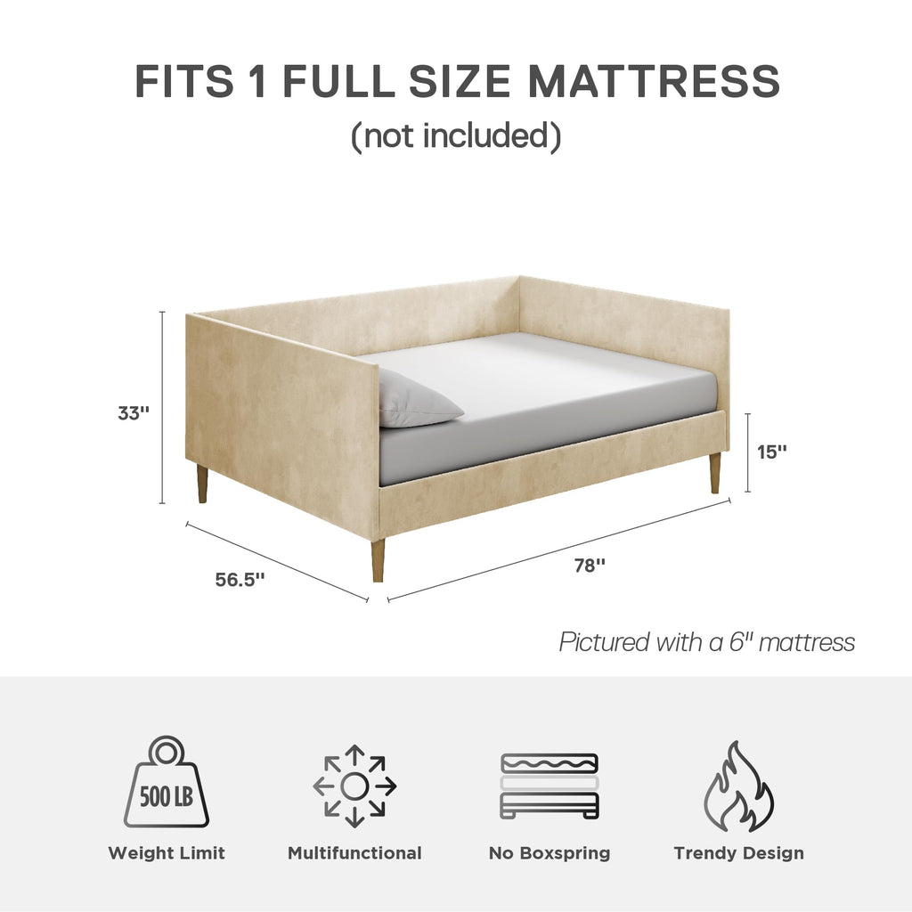 DHP Franklin Mid Century Upholstered, Full Size, Tan Velvet Daybed,