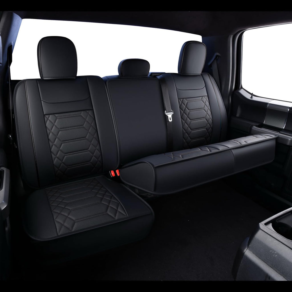 RISINGSTAR Silverado Sierra Front Seat Covers Faux Leather, Fit for 2007-2026 Chevy Silverado GMC Sierra 1500/2500HD/3500HD Crew Double Regular Cab(Front Pair, Black 2 pcs)
