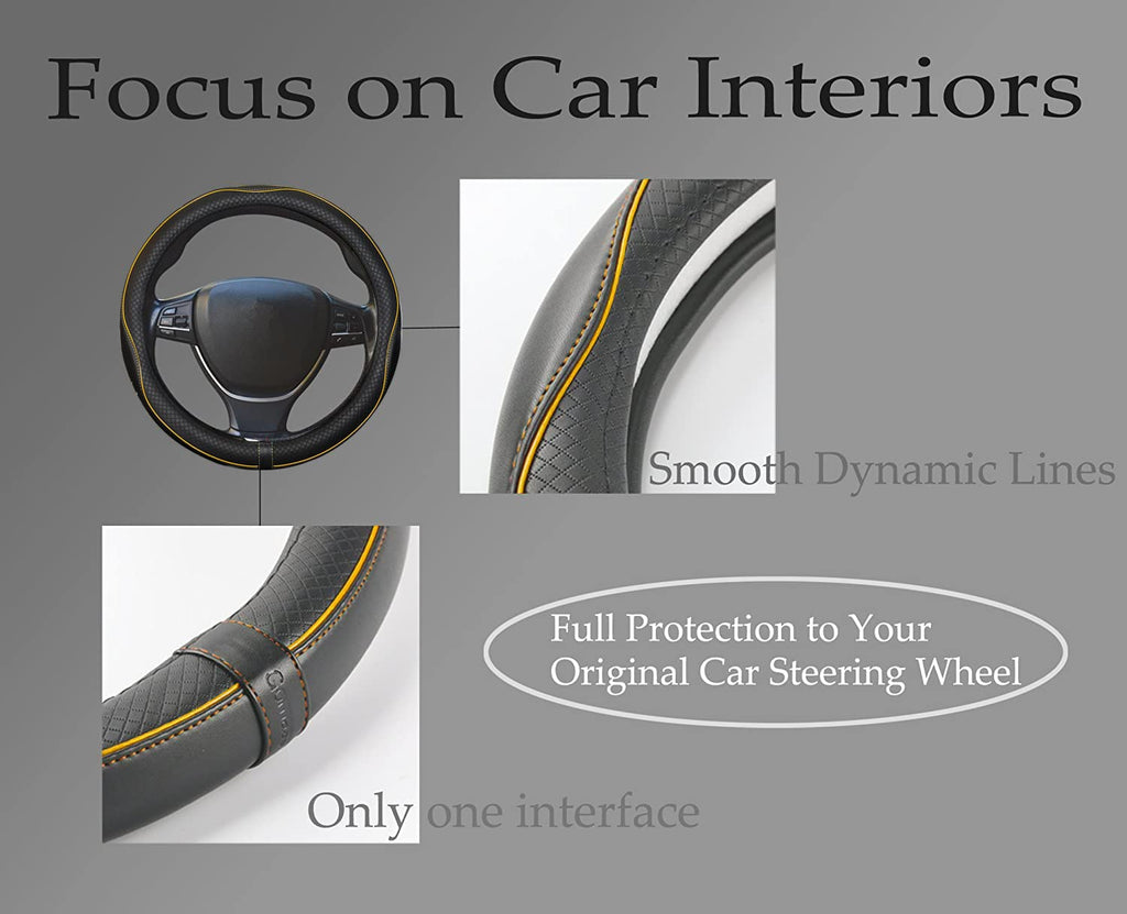 Car Steering Wheel Cover, Anti-Slip, Safety, Soft, Breathable, Heavy Duty, Thick, Full Surround, Sports Style (Black)