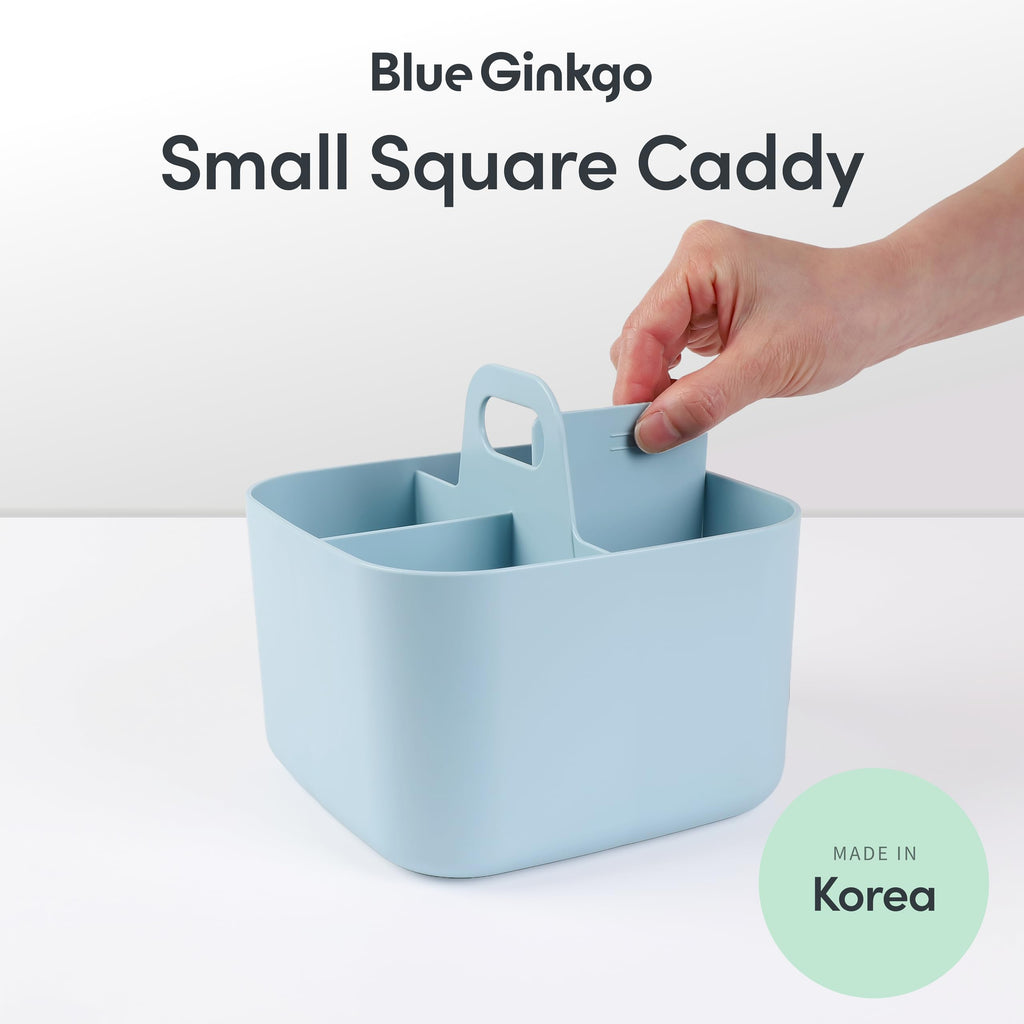BLUE GINKGO Stackable Organizer Caddy – Korean-Made Portable Tote for Bathroom, Office, Crafts, or School Supplies (Long Rectangle, Blue)