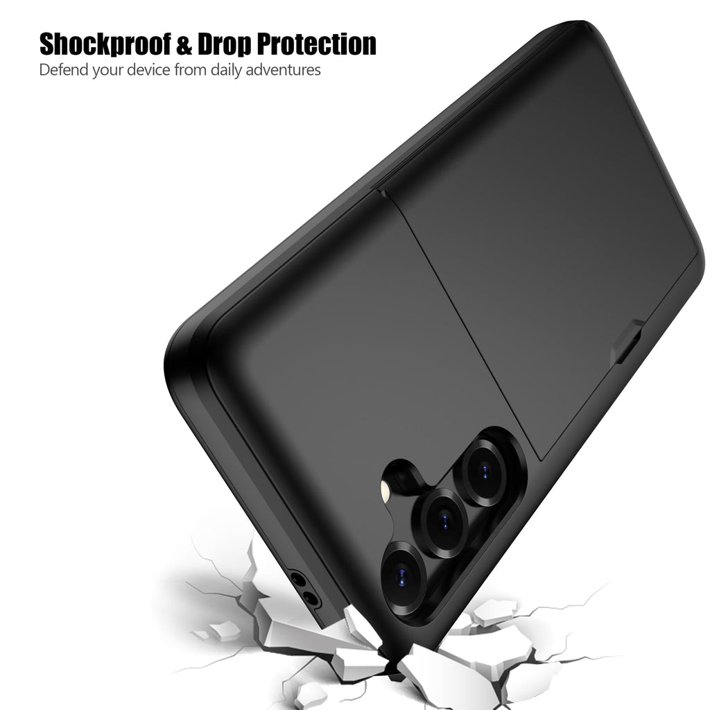 Nvollnoe for Samsung Galaxy S25 Case with Card Holder Dual Layer Heavy Duty Protective Case Hidden Card Slot Slim Wallet Cover for Samsung S25 6.2''(Black)