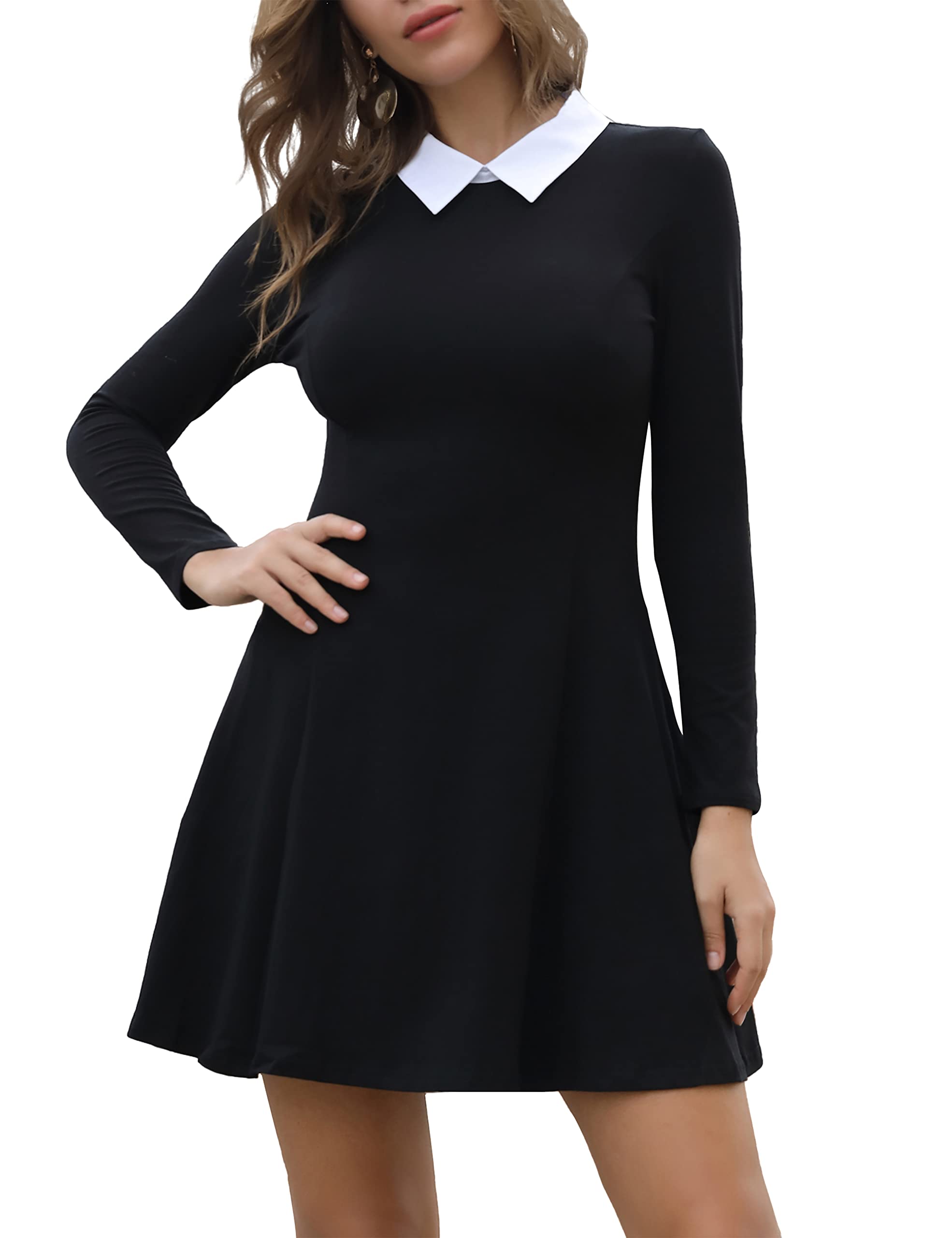 Aphratti Women's Long Sleeve Fall Dresses 2025 Casual Peter Pan Collar A Line Fit and Flare Skater Goth Dress