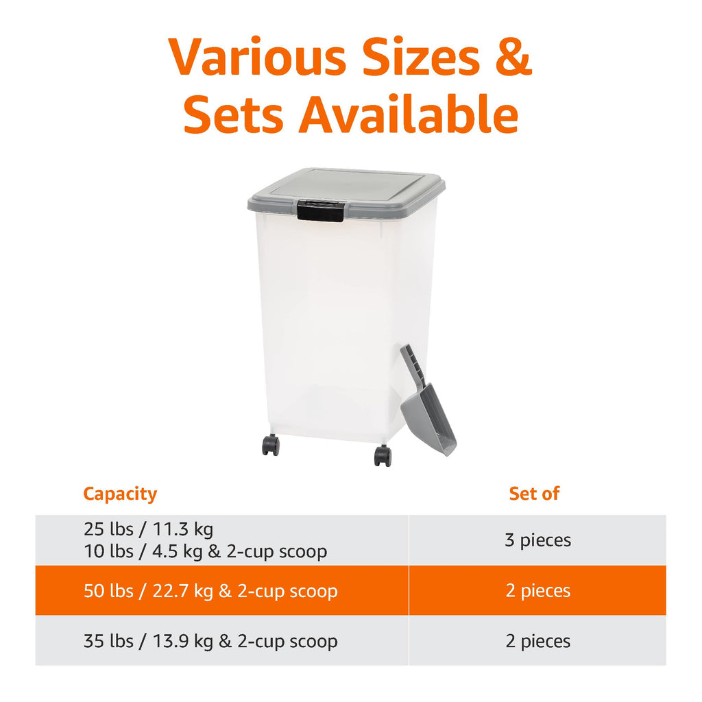 Amazon Basics 3-Piece Airtight Pet Food Storage Container Combo with Scoop, BPA Free, Removable Wheels, 33 QT + 12 QT