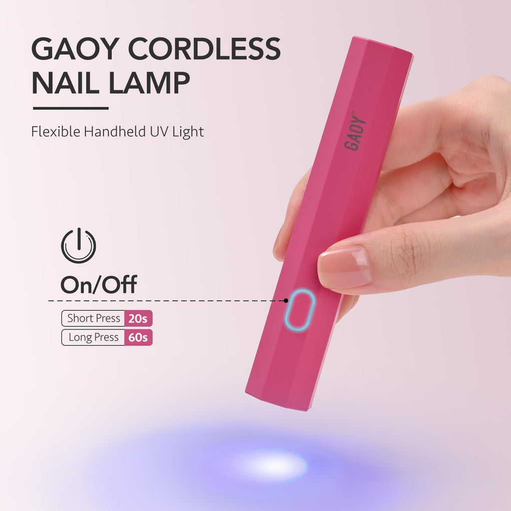 GAOY Handheld UV Light for Gel Nails, Mini Nail Lamp, Portable Cordless Rechargeable, Fast Curing, Diamond Pink