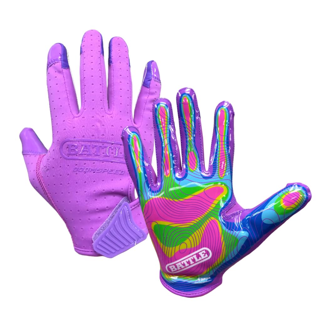 Battle Doom Speed Football Receiver Gloves – Ultra Stick Grip, Compression Fit (Runs Tight – Size Up If Between Sizes), Youth & Adult Football Gloves