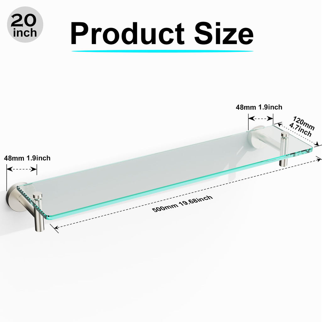 Glass Bathroom Shelves,Brushed Gold Floating Shelves for Wall Rectangular Modern Stainless Steel Glass Shelf for Bathroom Shelves wall Mounted 16 Inch
