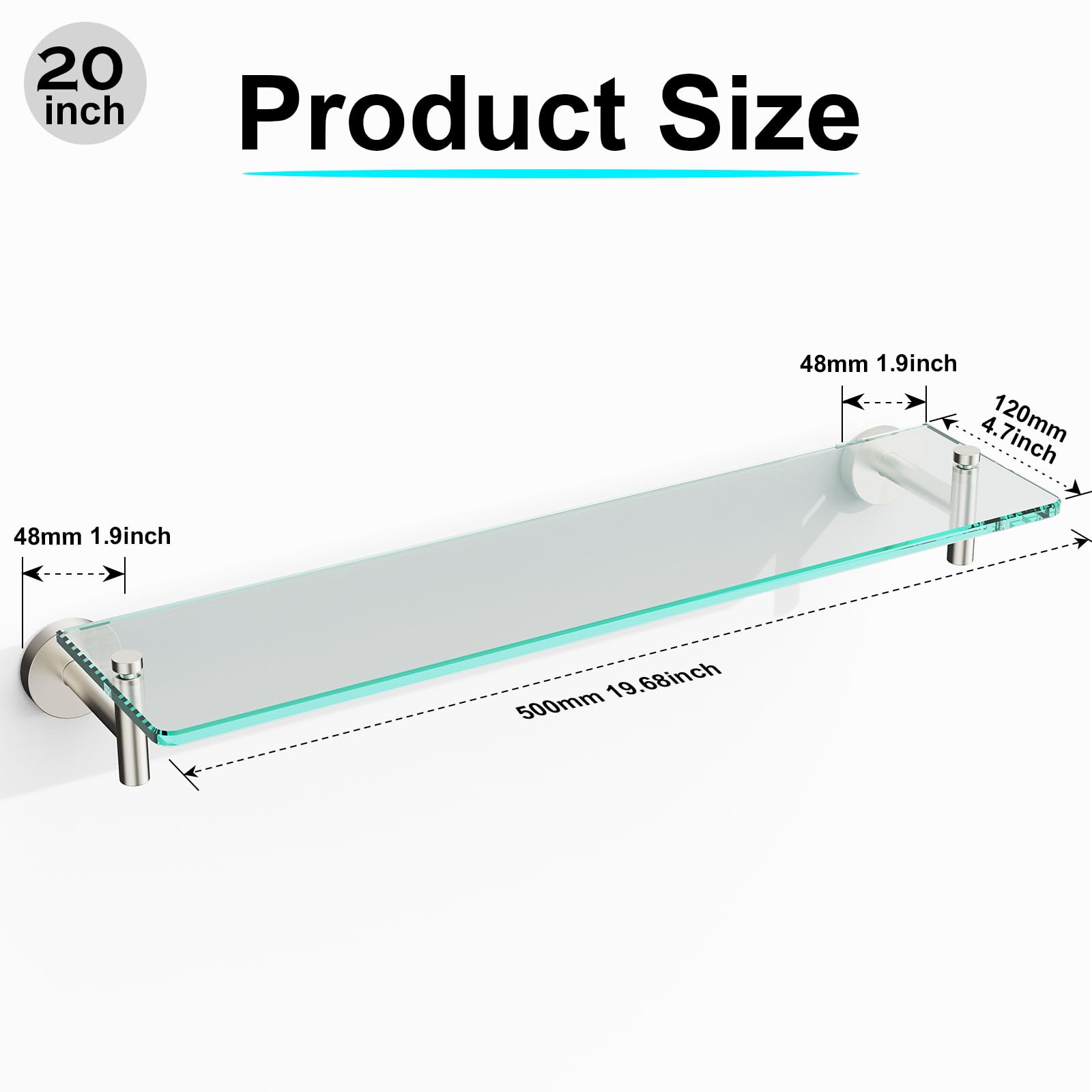 Glass Bathroom Shelves,Brushed Gold Floating Shelves for Wall Rectangular Modern Stainless Steel Glass Shelf for Bathroom Shelves wall Mounted 16 Inch