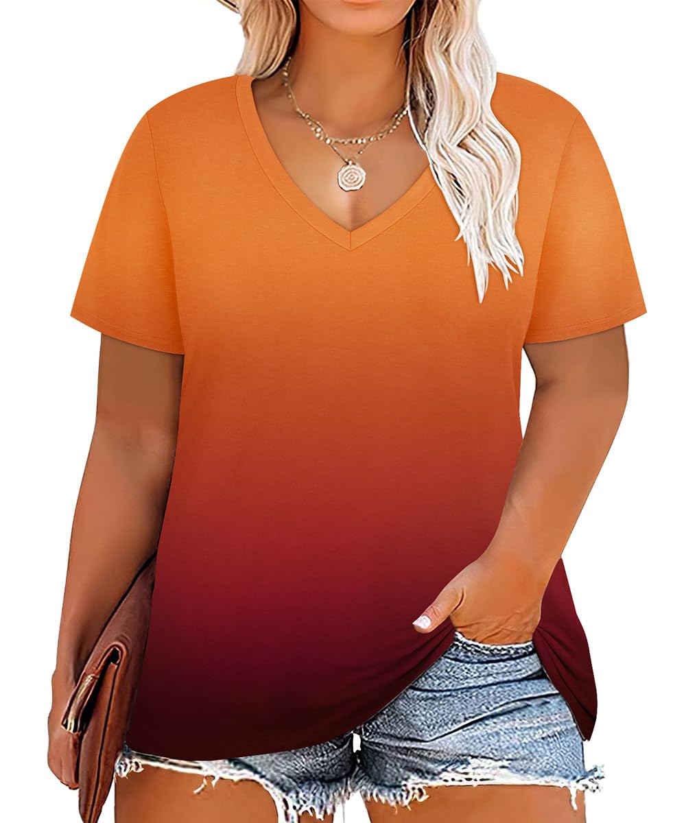 CARCOS Womens Plus Size Tops Short Sleeve Shirts V Neck Tunic Floral/Aniaml Blouses XL-5X