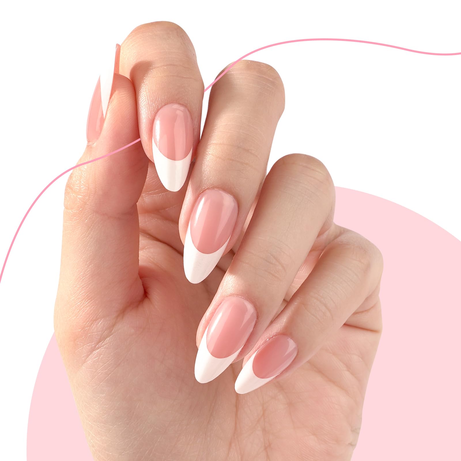 Canvalite French Tip Press on Nails Gel Nail Tips - 300Pcs Pre-Colored Quick and Easy Press on Nails Almond Fake Nails with Designs DIY Nail Extensions, Nude White