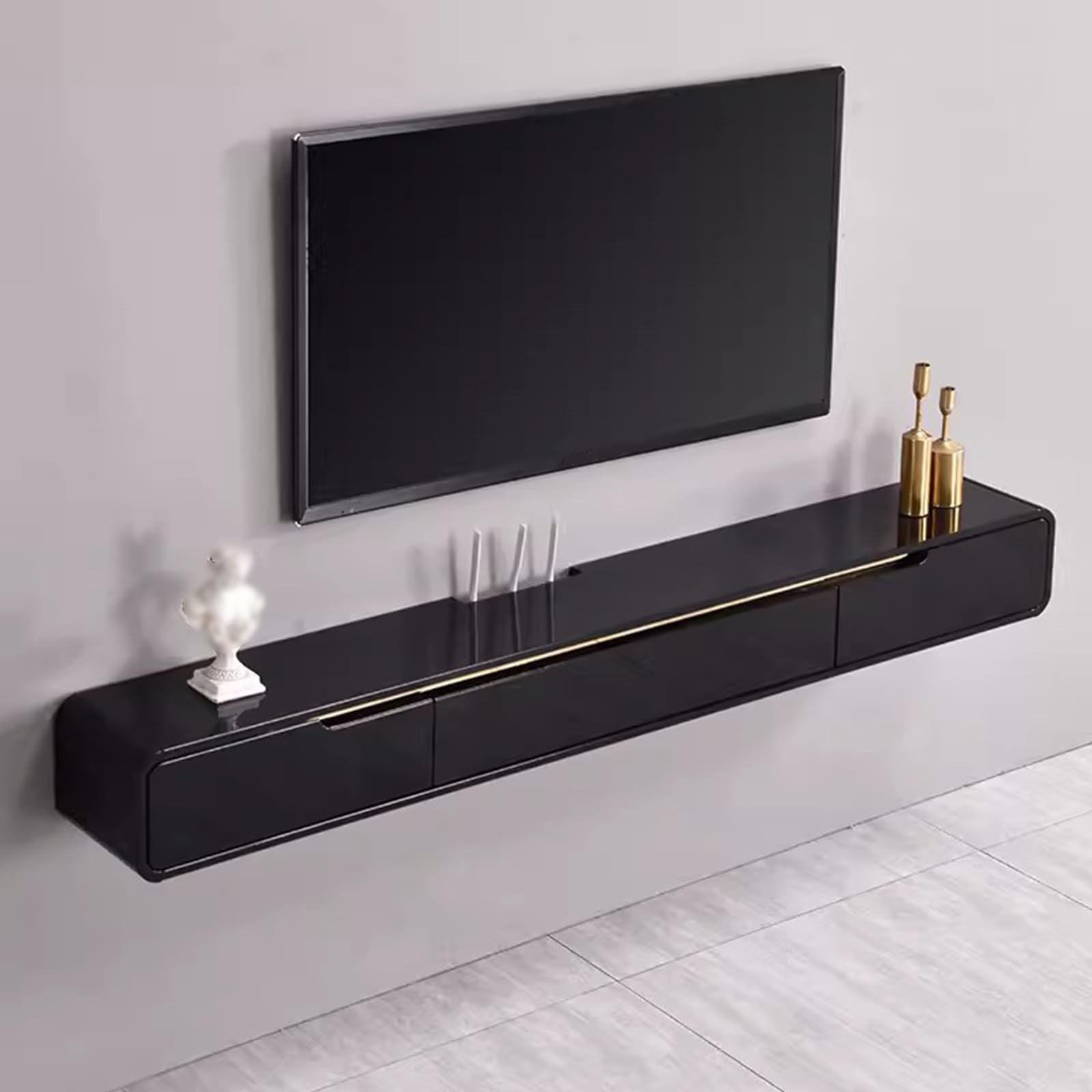 FPIGSHS Wall Mounted Media Console with 2 Drawers Solid Wood Floating TV Stand Hanging TV Shelf Entertainment Center TV Cabinet, for Home Office (A, 120cm/47.2in)
