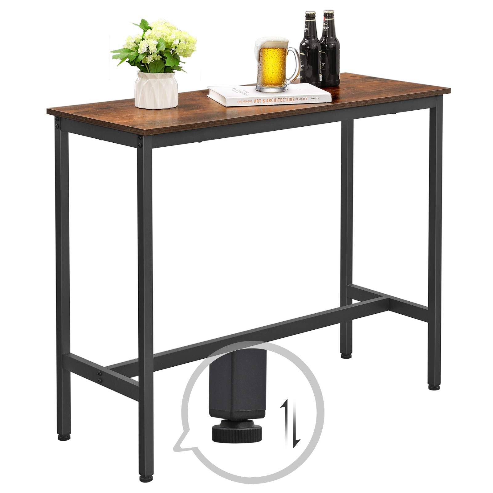 VASAGLE Bar Table, Kitchen Dining Table, High Top Pub Table, Bar Height Cocktail Table for Living Room Party, Sturdy Metal, 15.7 x 39.4 x 35.4 Inches for Narrow Spaces, Ebony Black and Ink Black