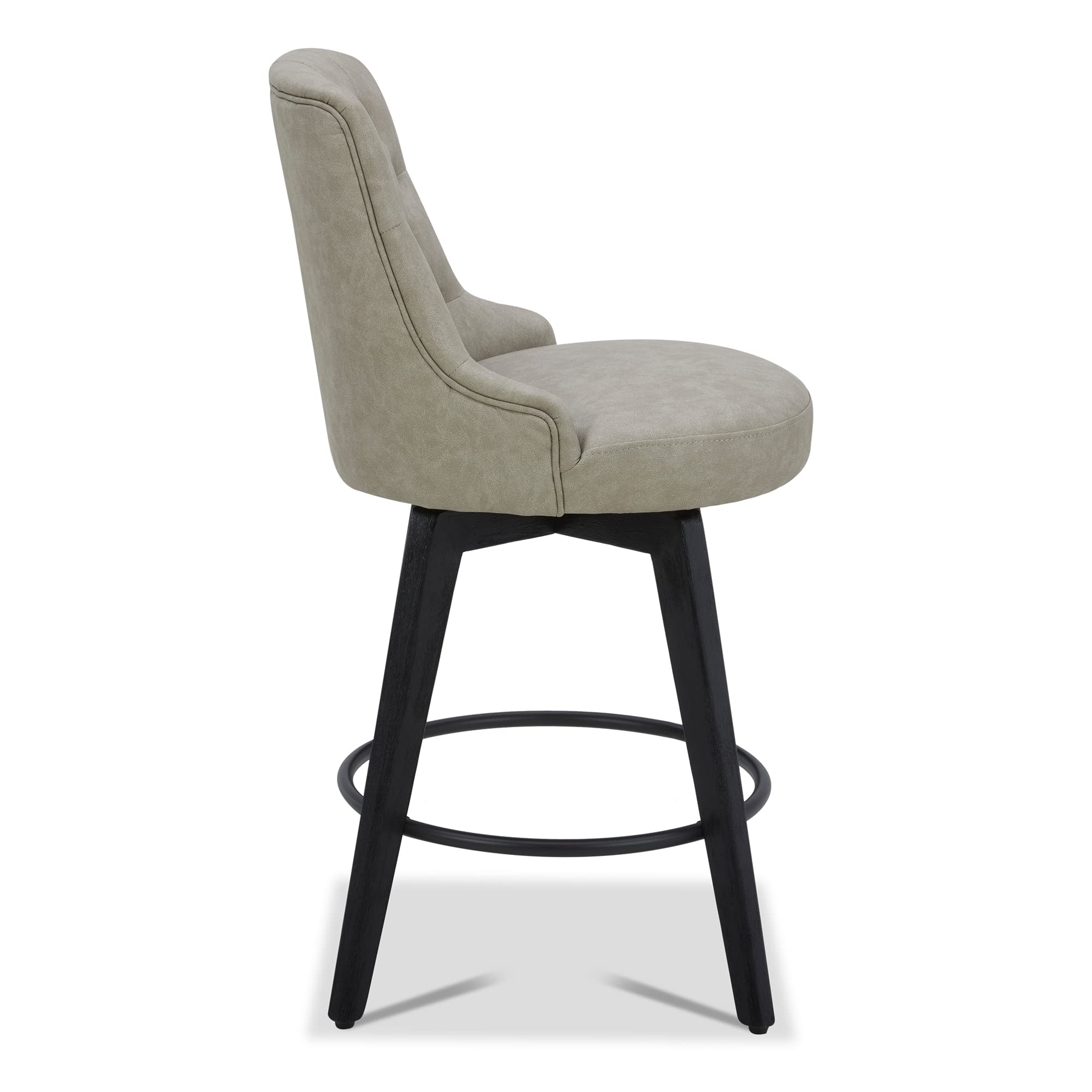 Watson & Whitely Counter Height Bar Stools, Performance Fabric Upholstered Modern Swivel Barstool with Back, Solid Wood Legs, 26" H Seat, Flint Grey