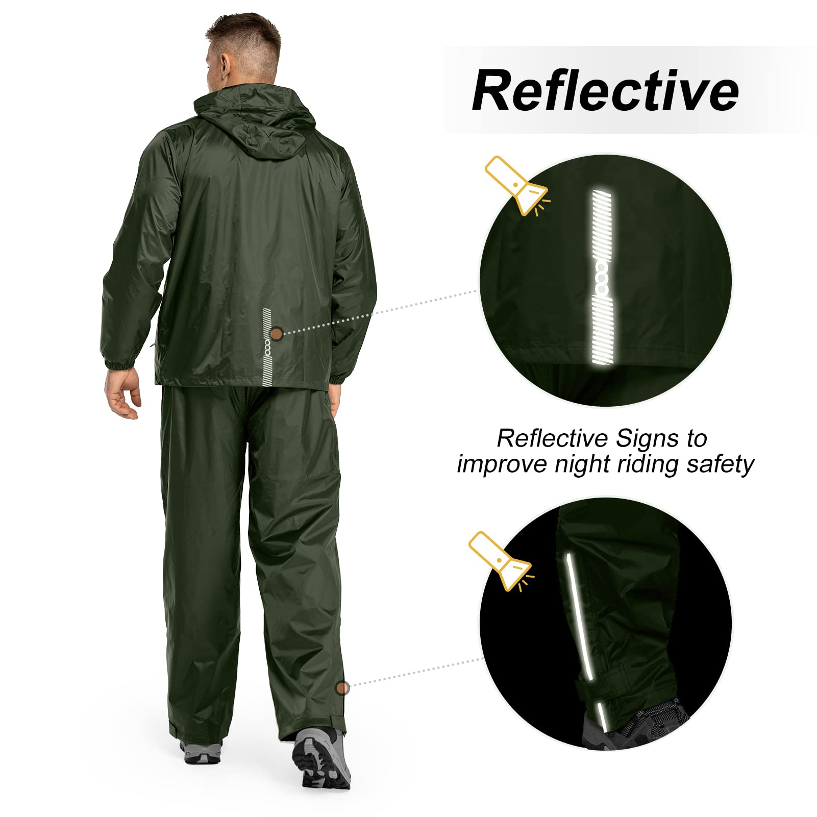 33,000ft Men's Rain Suit Packable Waterproof Lightweight Rain Gear for Golf Hiking Cycling 2 Pieces(Rain Jackets and Pants)