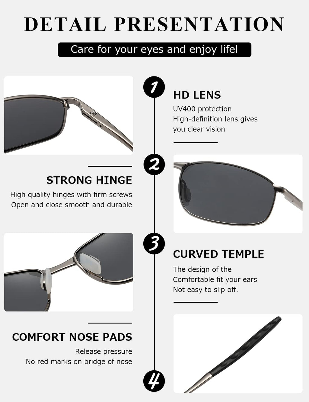 AEVOGUE Polarized Sunglasses For Men Rectangle Metal Frame Retro Sun Glasses AE0395