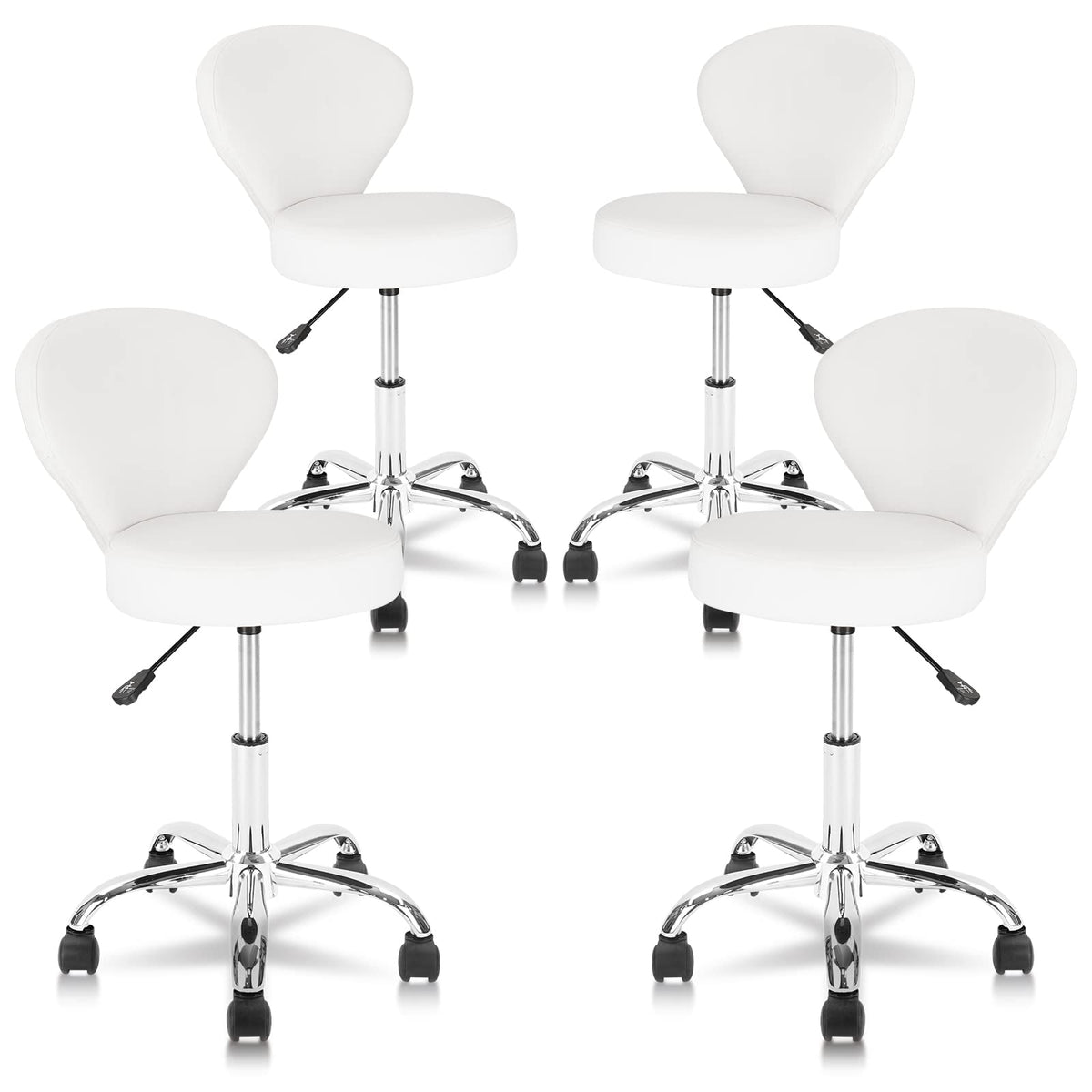 KLASIKA Leather Rolling Swivel Salon Stool Chair with Back Support Adjustable Hydraulic Seat Height 22 in for Office Massage Facial Spa Medical Drafting Tattoo Beauty Barber