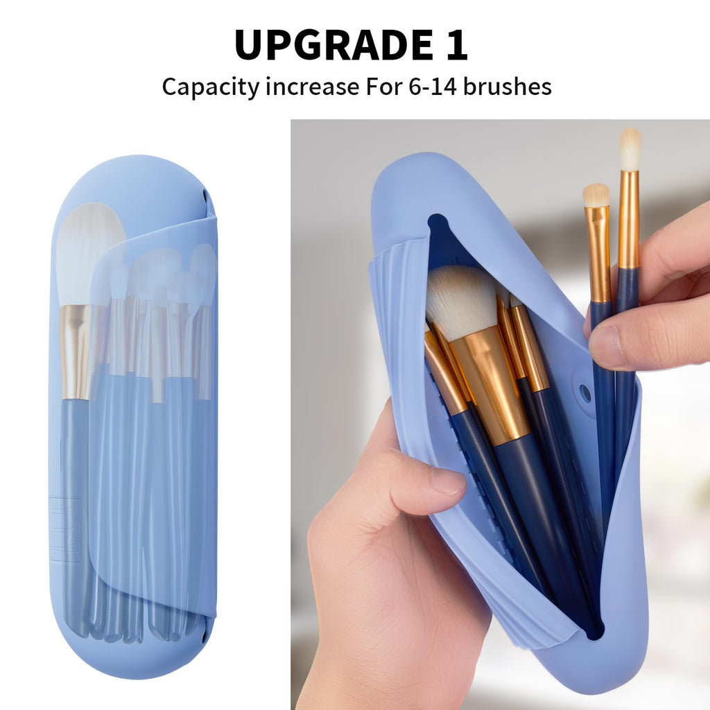 AGIKET Silicone Makeup Brush Holder Travel Cosmetic Bag：Soft Portable Cosmetic Face Brushes Holder with Upgrade Anti-Fall Out Magnetic Closure, Large Travel Makeup Brush Case - Walnut