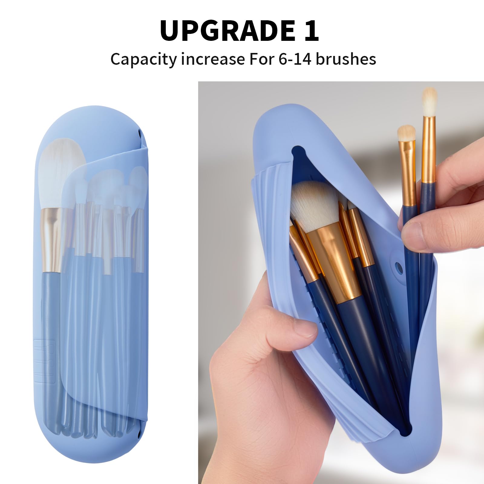 AGIKET Silicone Makeup Brush Holder Travel Cosmetic Bag：Soft Portable Cosmetic Face Brushes Holder with Upgrade Anti-Fall Out Magnetic Closure, Large Travel Makeup Brush Case - Walnut