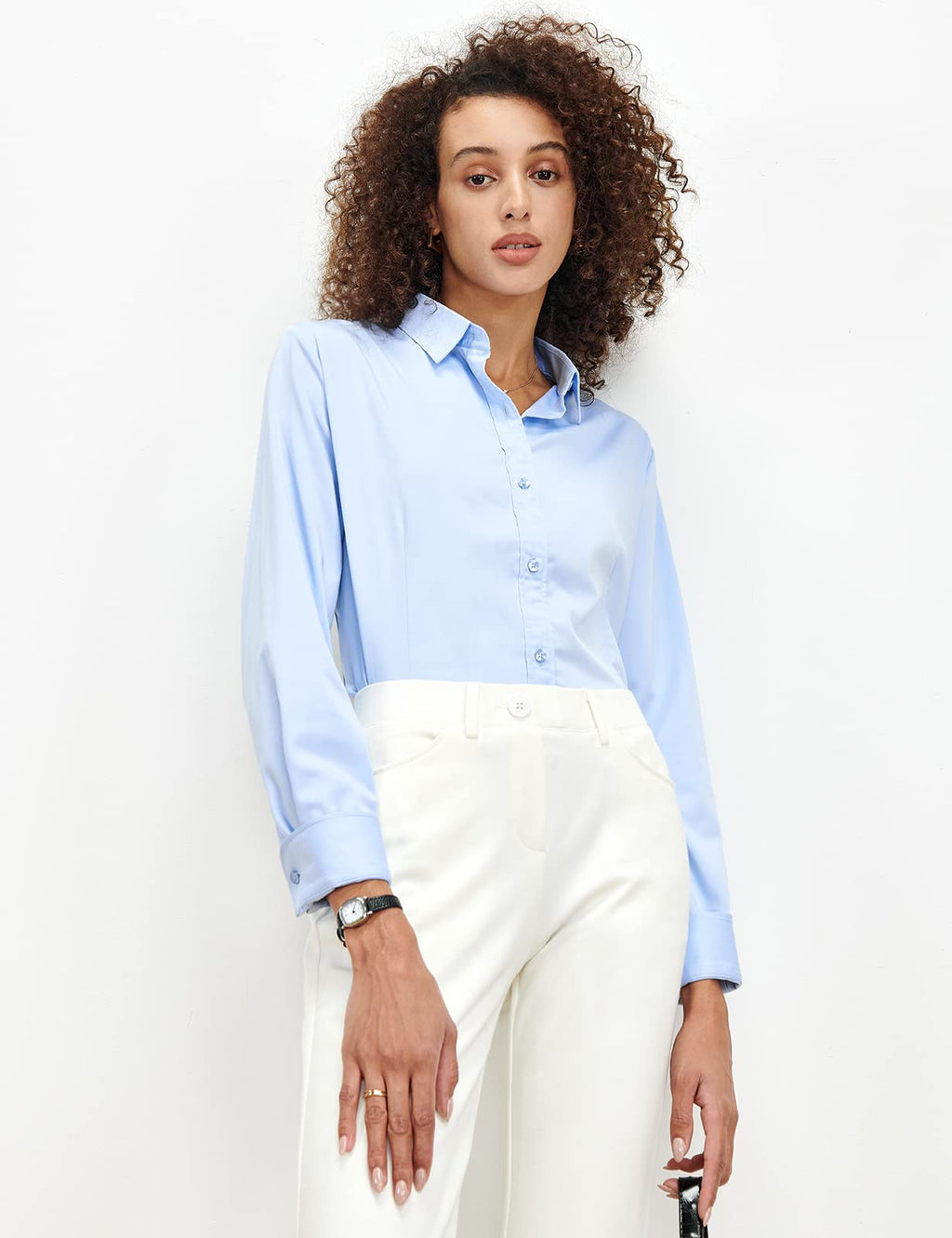 Tapata Womens Bodysuit Blouse Button Down One-Piece Long Sleeve Solid Office Work Shirt Casual Tops