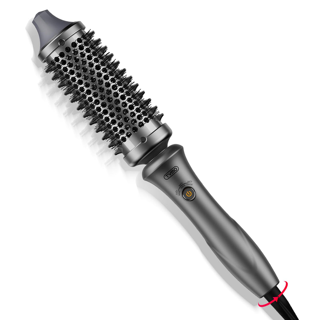 TYMO Thermal Brush Curling Brush - STYLUX 1.5 Inch Blowout Volumizer with Flexi-Fit for Hair Straightening, Heated Round Styler Tool, Hair Straightener and Curler 2 in 1, Dual Voltage, Gold