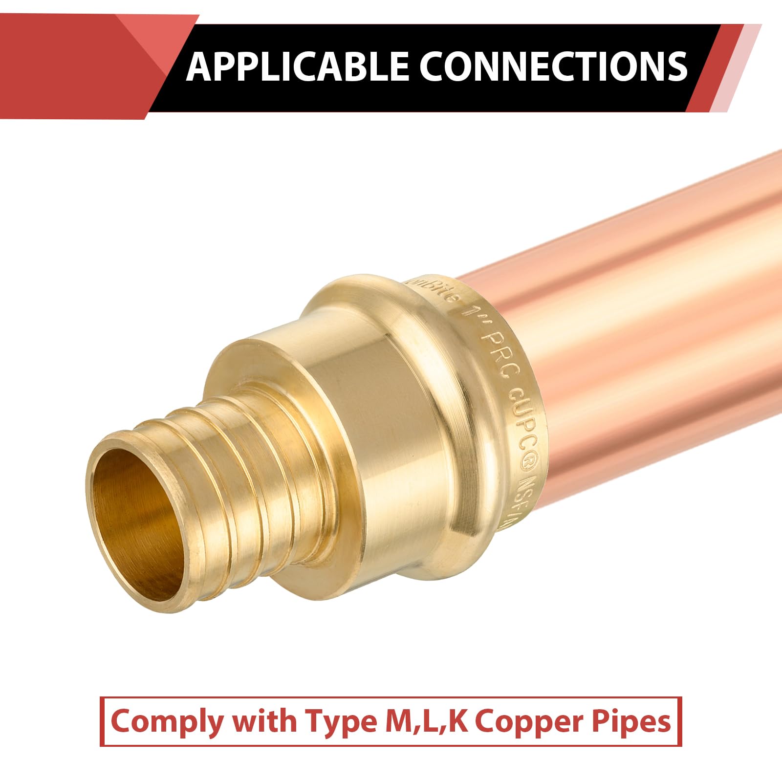 (Pack of 2) EFIELD 1" Copper Press X 1" PEX Crimp Coupling Brass Adapters For Copper and Pex Pipe Connection,(PEX1807388-2PCS)