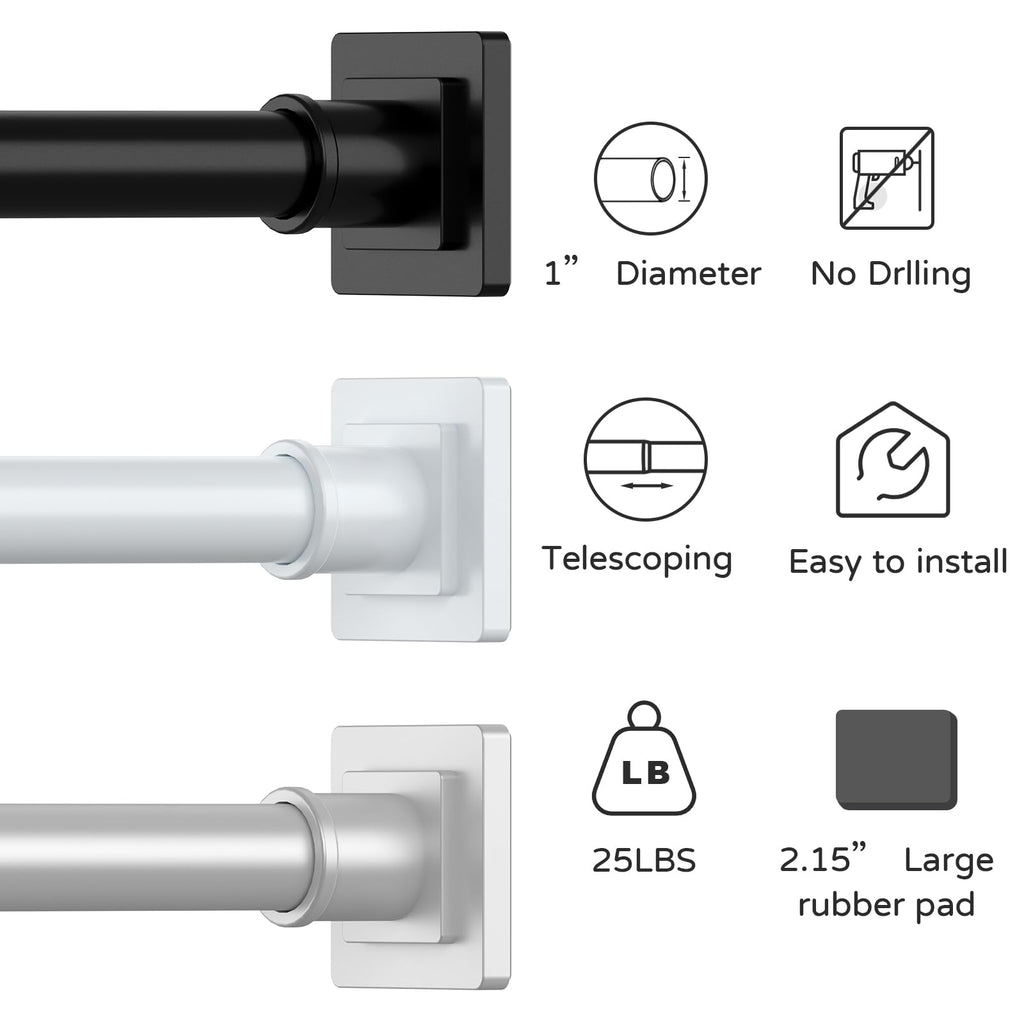 UIOSANRT Tension Shower Curtain Rod 31-55 Inches Non-Slip Shower Rod Tension Mounted No Drill Black Shower Curtain Rods Spring Tension Rod Adjustable Tension Curtain Rod for Windows Bathroom