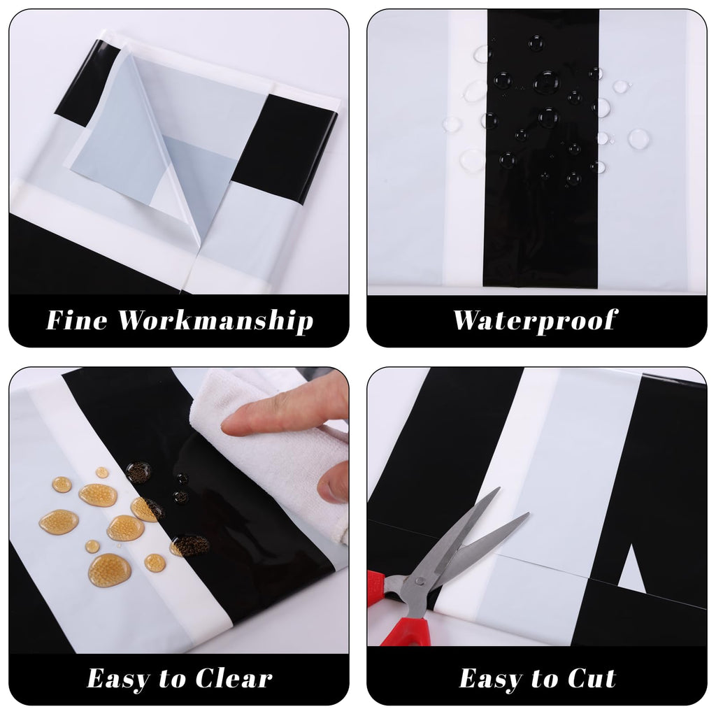 Kesfey 3 Packs Black and White Horizontal Striped Table Cloth 54 x 108 Inch Classic Black Stripe Tablecloths Disposable Plastic Stripe Table Covers Waterproof Picnic Tablecover for Halloween Party