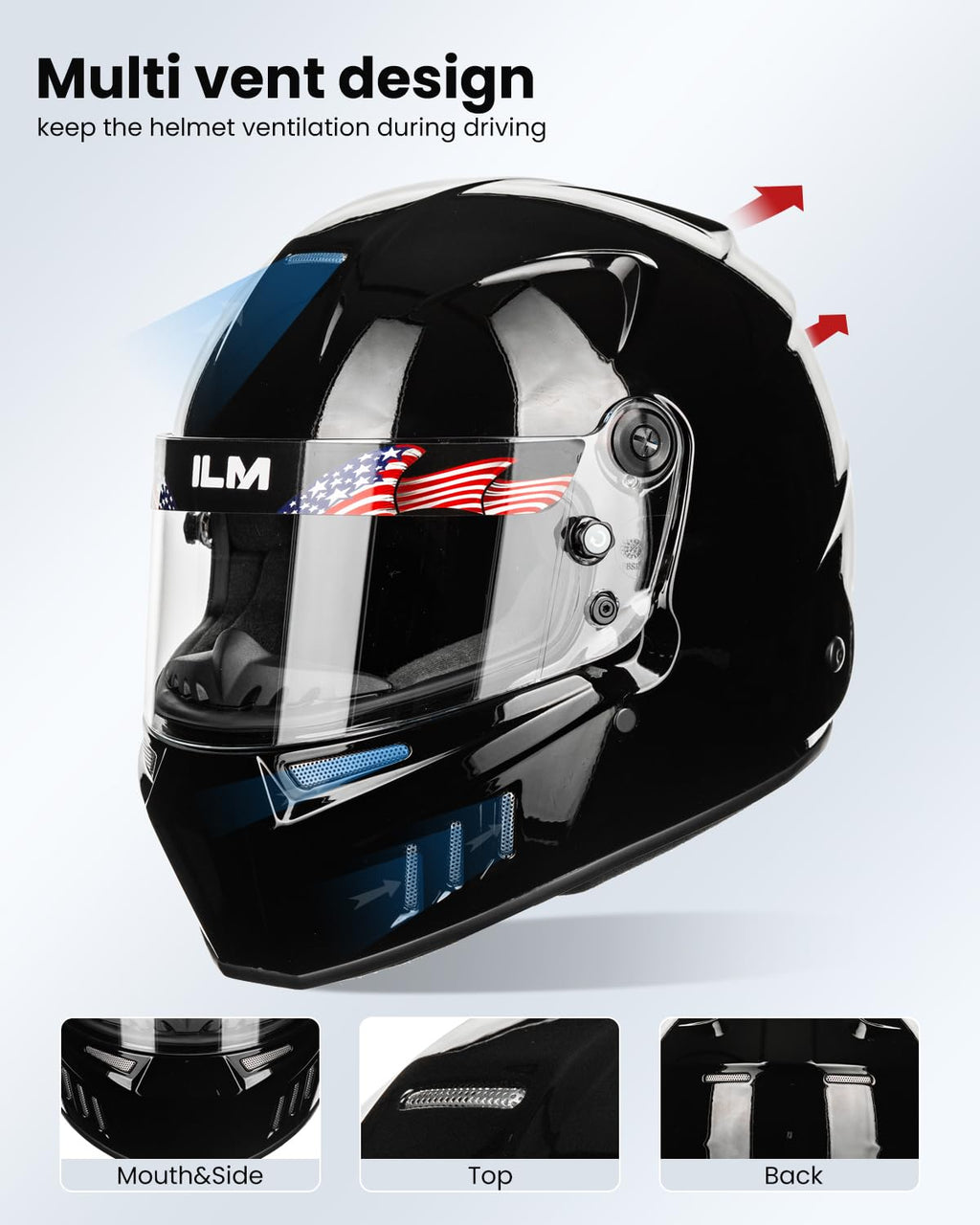 ILM Snell SA2025 Full Face Auto Racing Helmets Lightweight Fiberglass for Adult Men and Women Model 890