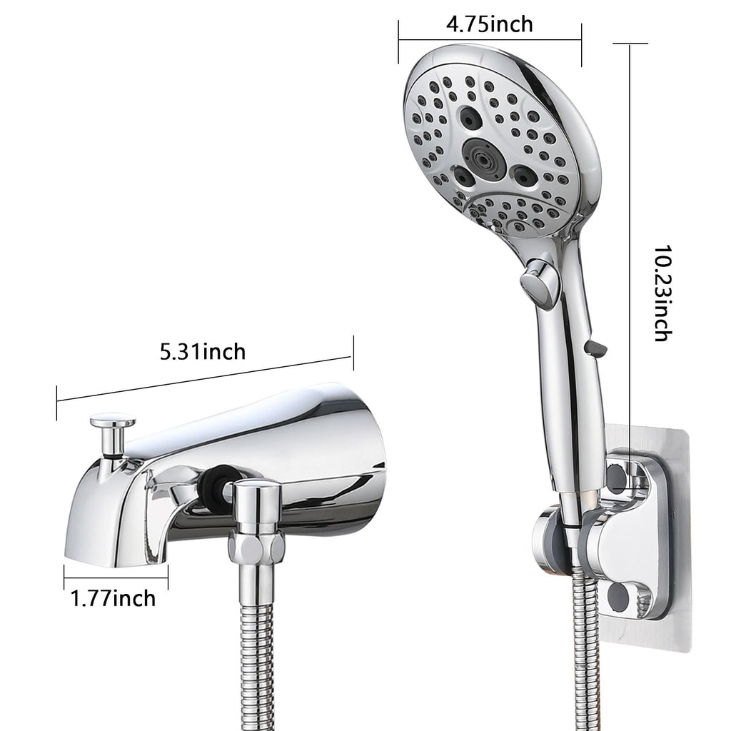 PROOX All Metal Tub Spout with Diverter, 6 Settings Hand held Shower with ON/Off Pause Switch, Bathtub Faucet with Sprayer Brushed Nickel