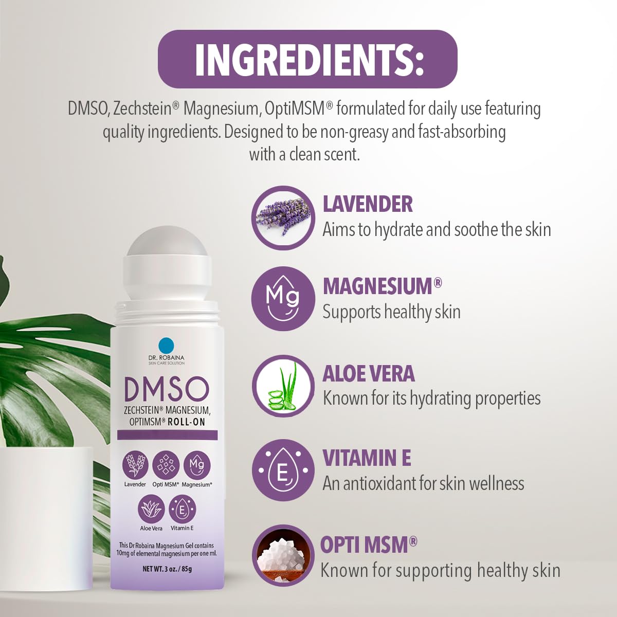 Dr. Robaina DMSO Lavender Roll-On | 99.9% Pure Pharmaceutical Grade with Arnica, Magnesium, Aloe Vera & Vitamin E | Made in The USA
