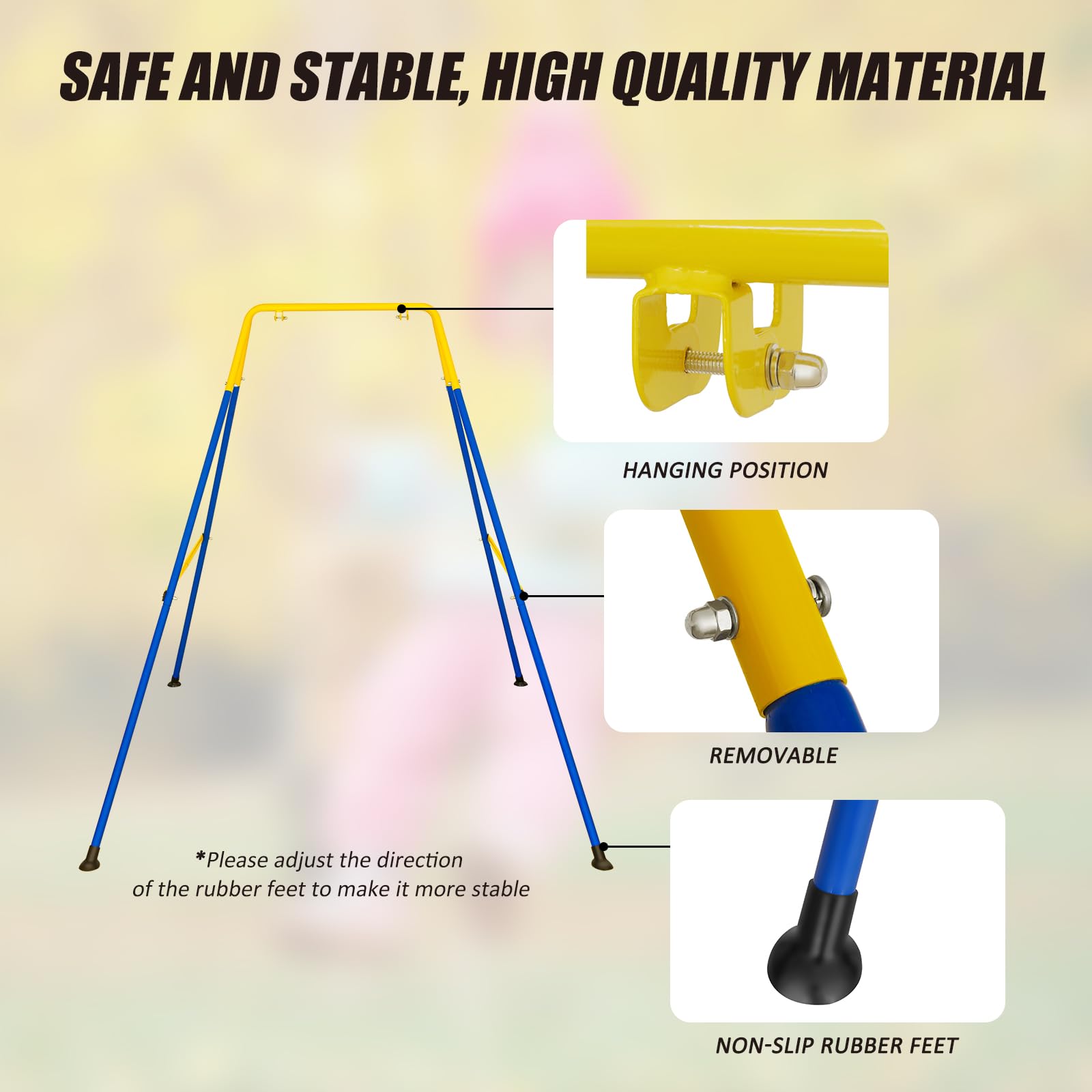 3-in-1 Toddler Swing Set, Metal A-Frame Hammock Chair Stand, Foldable Baby Swing Frame, Easy to Assemble & Store, Indoor/Outdoor Swing Stand for Toddler Baby Jumper Chair (SEAT)