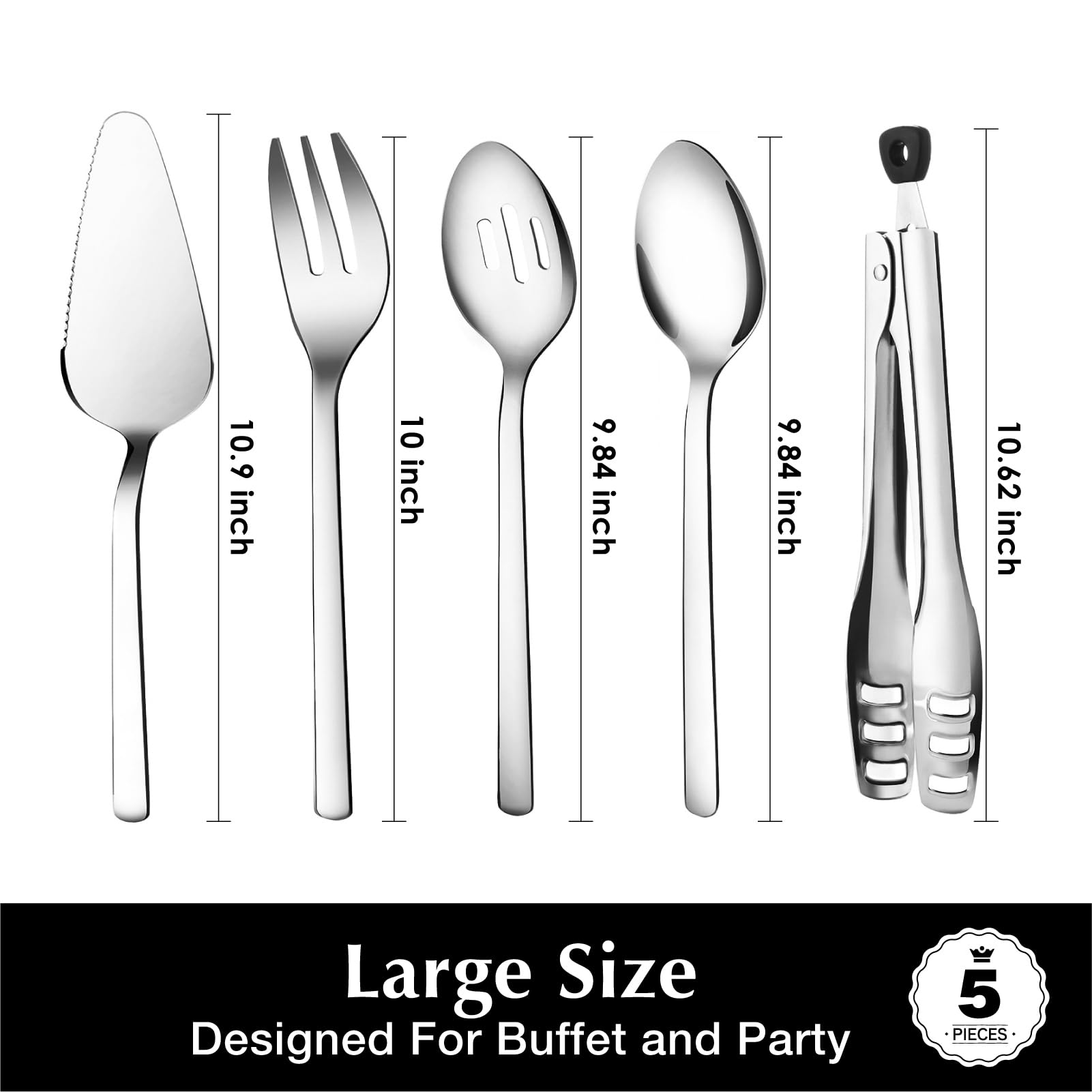 KINGSTONE Large Hostess Gold Serving Utensils Set,18/10 Stainless Steel Heavy Duty 10inch Serving Spoons,Slotted Spoons,Serving Fork,Serving Tongs, Cake Pie Server For Buffet, Wedding, Party