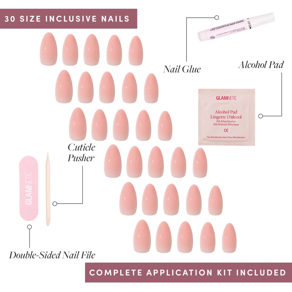 Glamnetic Press On Nails - Cashmere Blue | Opaque Soft Pale Sky Blue Short Squoval Fake Nails, Salon Quality | 15 Sizes - 30 Nail Kit