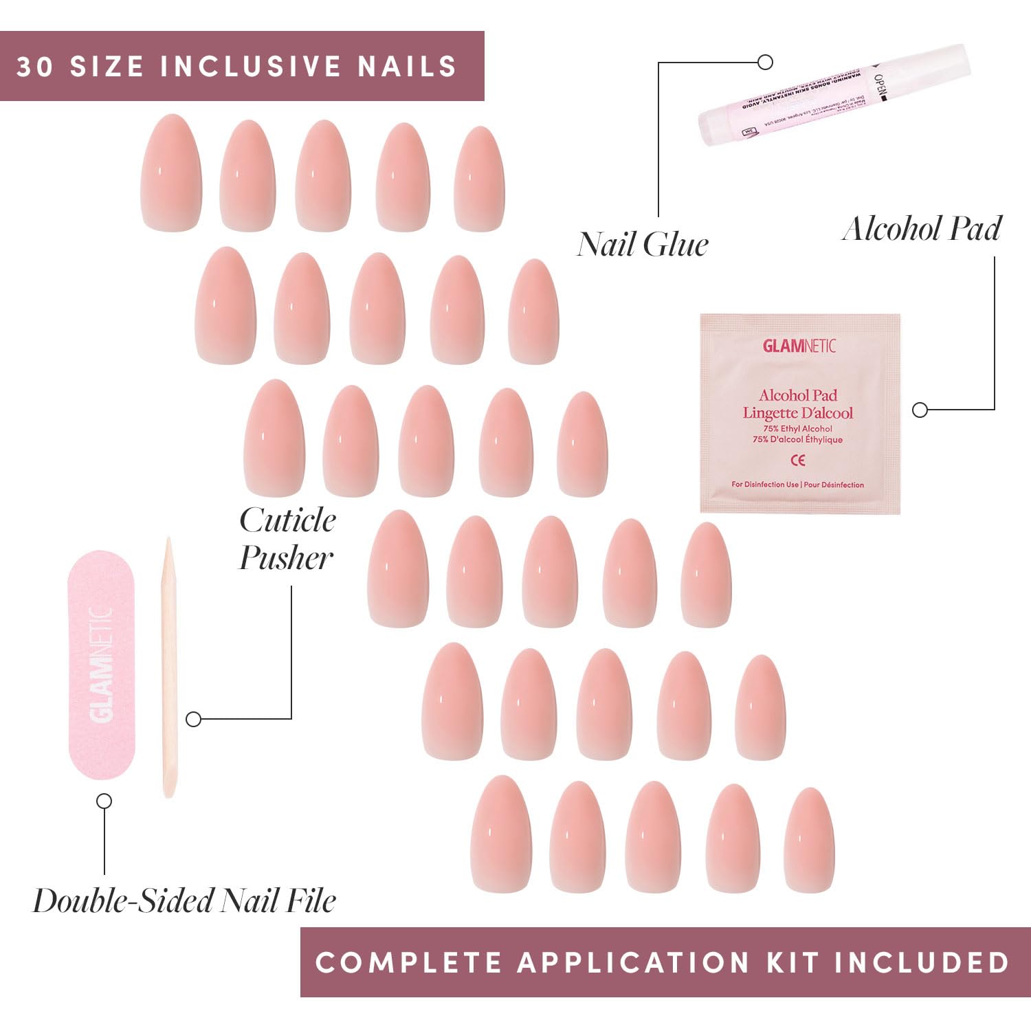 Glamnetic Press On Nails - Cashmere Blue | Opaque Soft Pale Sky Blue Short Squoval Fake Nails, Salon Quality | 15 Sizes - 30 Nail Kit