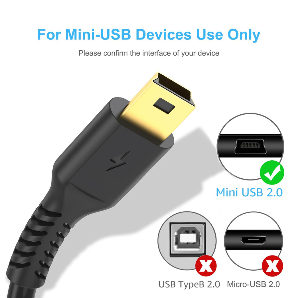 3ft Mini USB Cable, Standard USB 2.0 to Mini B Male Charger Cord Durable USB Mini to USB Charging Cable Compatible with PS3 Controller, MP3 Player, Camera, Dash Cam, Garmin GPS, Hero 3+(Black)