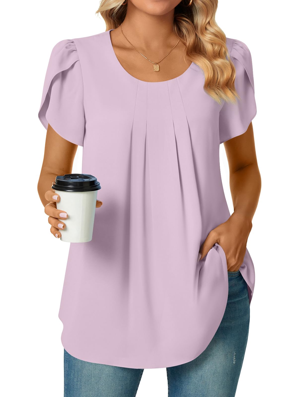 Bestbee Womens Plus Size Tops Dressy Casual Summer Chiffon Blouses Short Sleeve Dress Shirts Business Loose Fit Tunics
