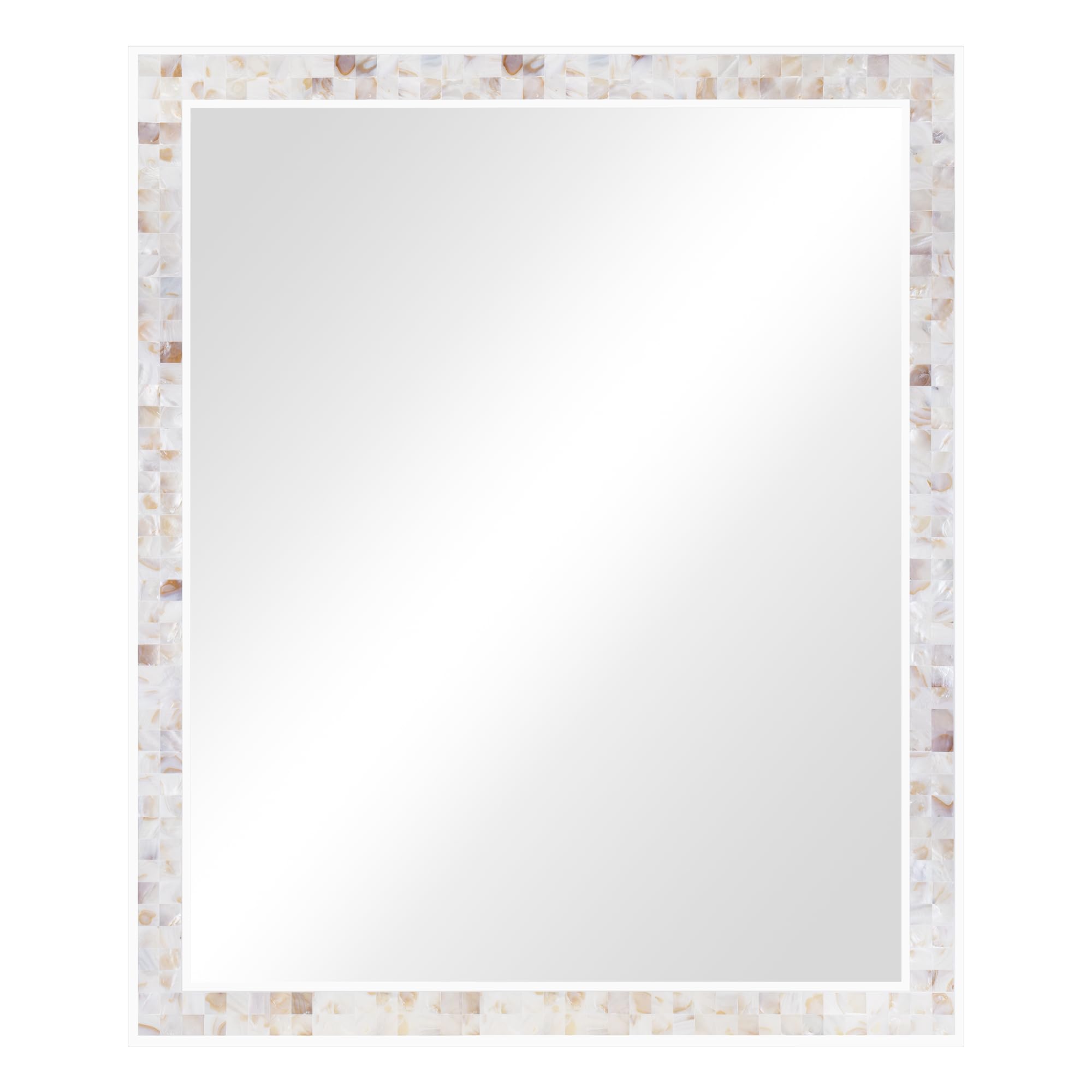 Tanmicoshomy Round Wall Mirror 24 Inch,Circle Mosaic Mirror with Natural Mother of Pearl and Wood Frame, Decorative Coastal Round Wall Mirror for Bathroom Bedroom Living Room Entryway