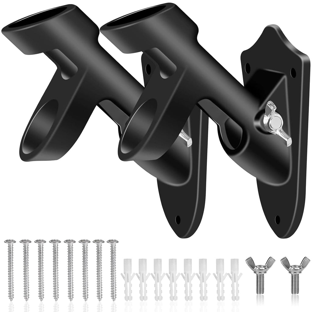 Flag Pole Holder Brackets, BONWIN 1" Flag Pole Mounting Bracket with Hardwares for House Wall Mount, 1" Inner Diameter, Two Positions & Aluminium Alloy, Rust Free Coated (Black - 1 Pack)