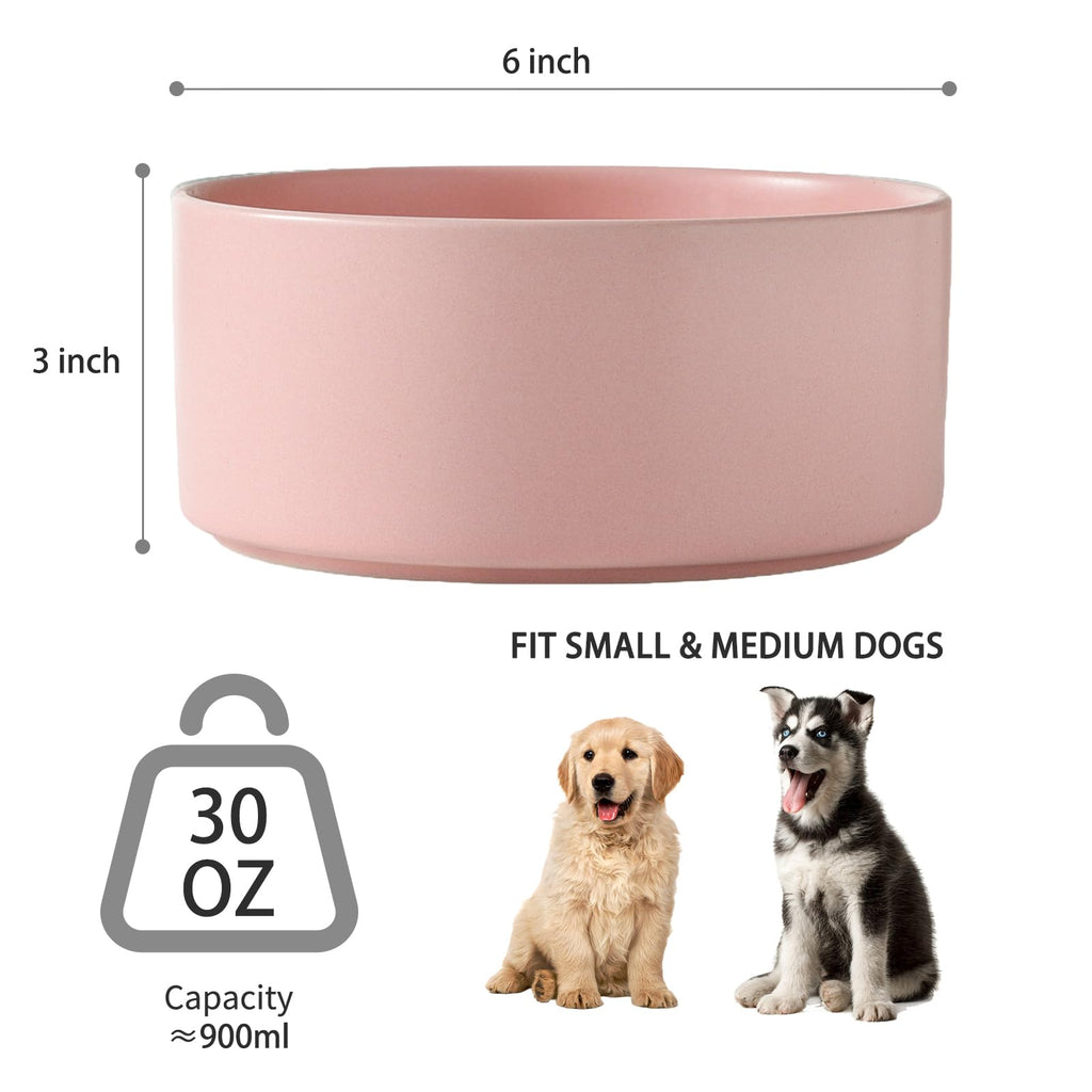 6'' Ceramic Raised Dog Bowl - 30Oz Dog Food & Water Bowl with Elevated Non-Slip Bamboo Stand, Dishwasher & Microwave Safe, Anti Vomiting Heavy Duty Pet Bowl for Small and Medium Dogs, Black
