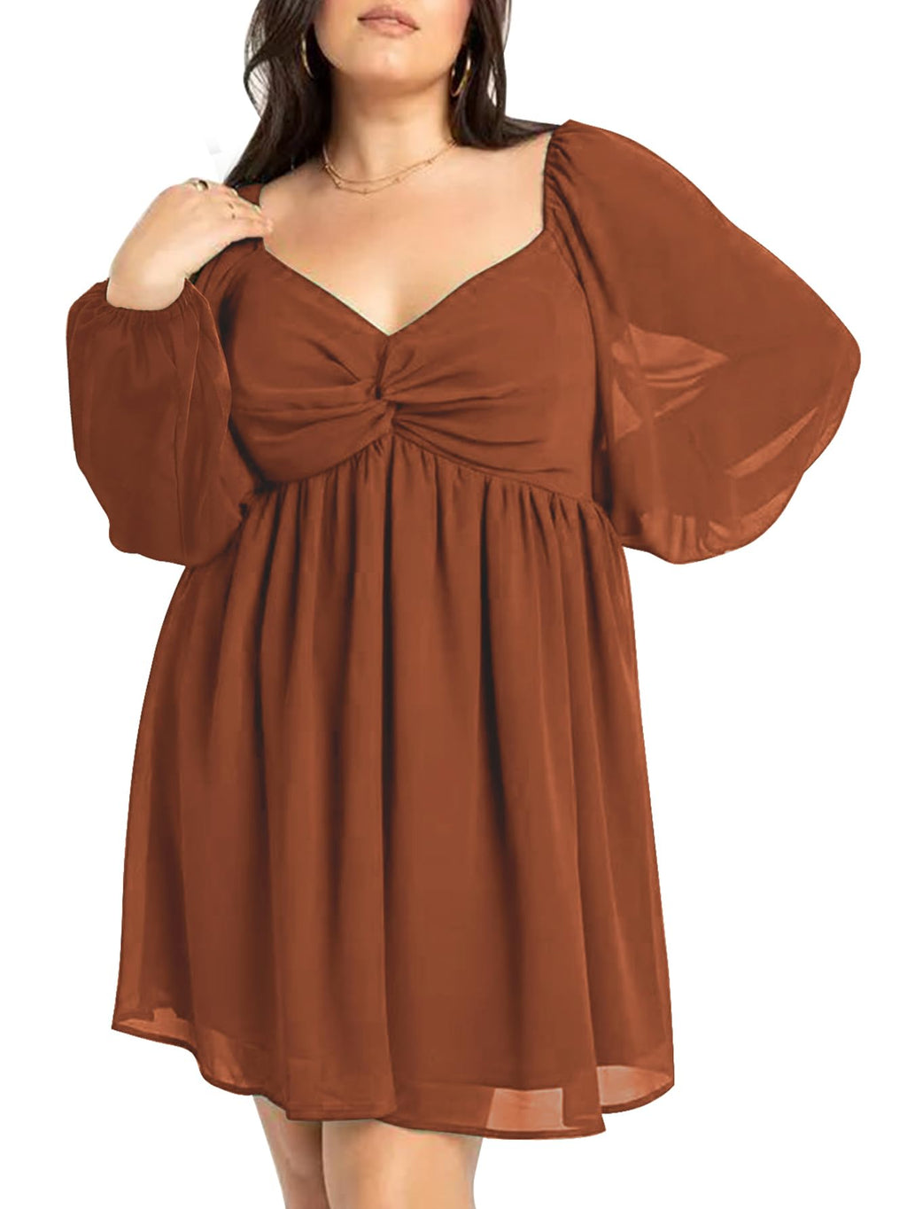 SCOMCHIC Women's Plus Size Puff Long Sleeve Dresses Sweetheart Neckline A Line Short Wedding Guest Cocktail Dress